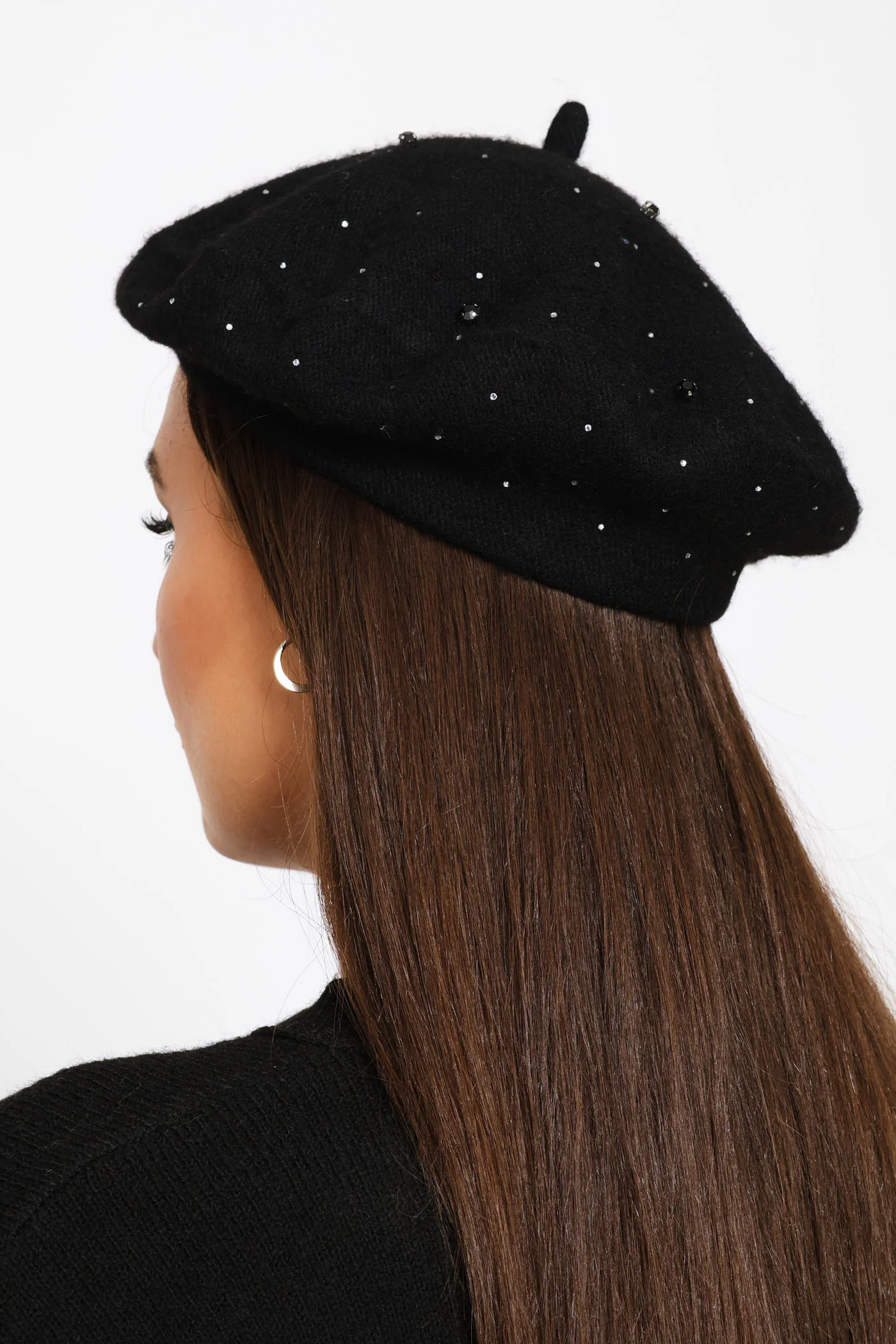 Jewel Embellished Beret - Black - Image 3