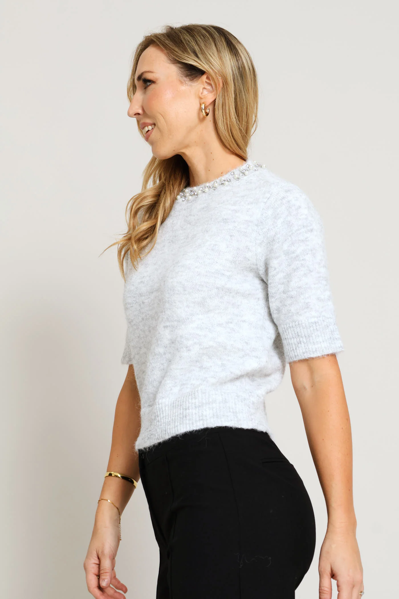 Jewel Mohair Pullover - Ice Grey - Image 3