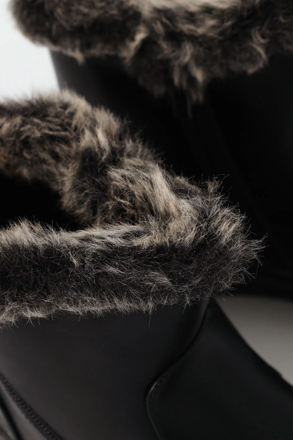 Fur Cuff Side Zip Mid Wedge Ankle Boot - Black - Image 7