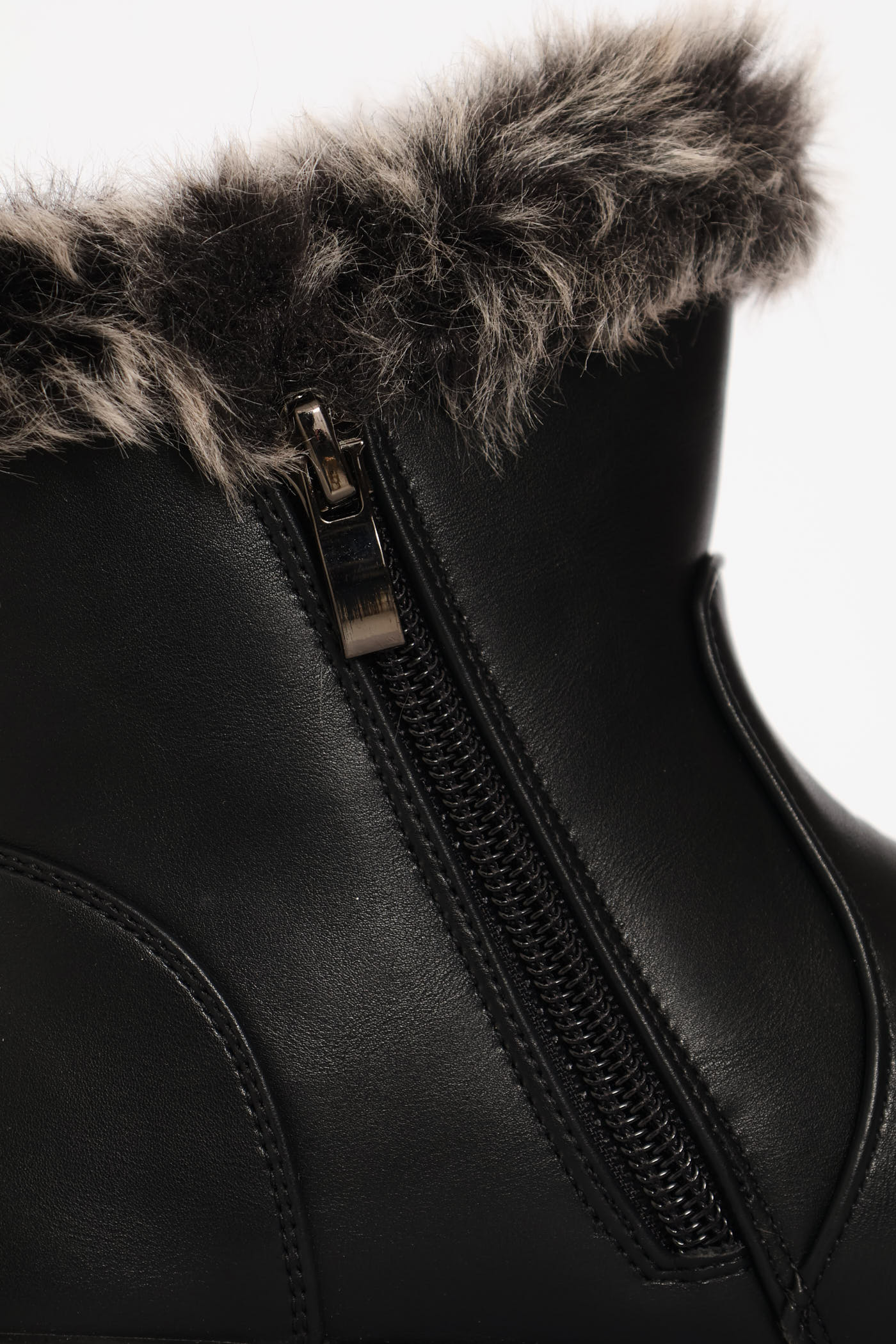 Jewelle Fur Cuff Side Zip Mid Wedge Ankle Boot - Black - Image 2