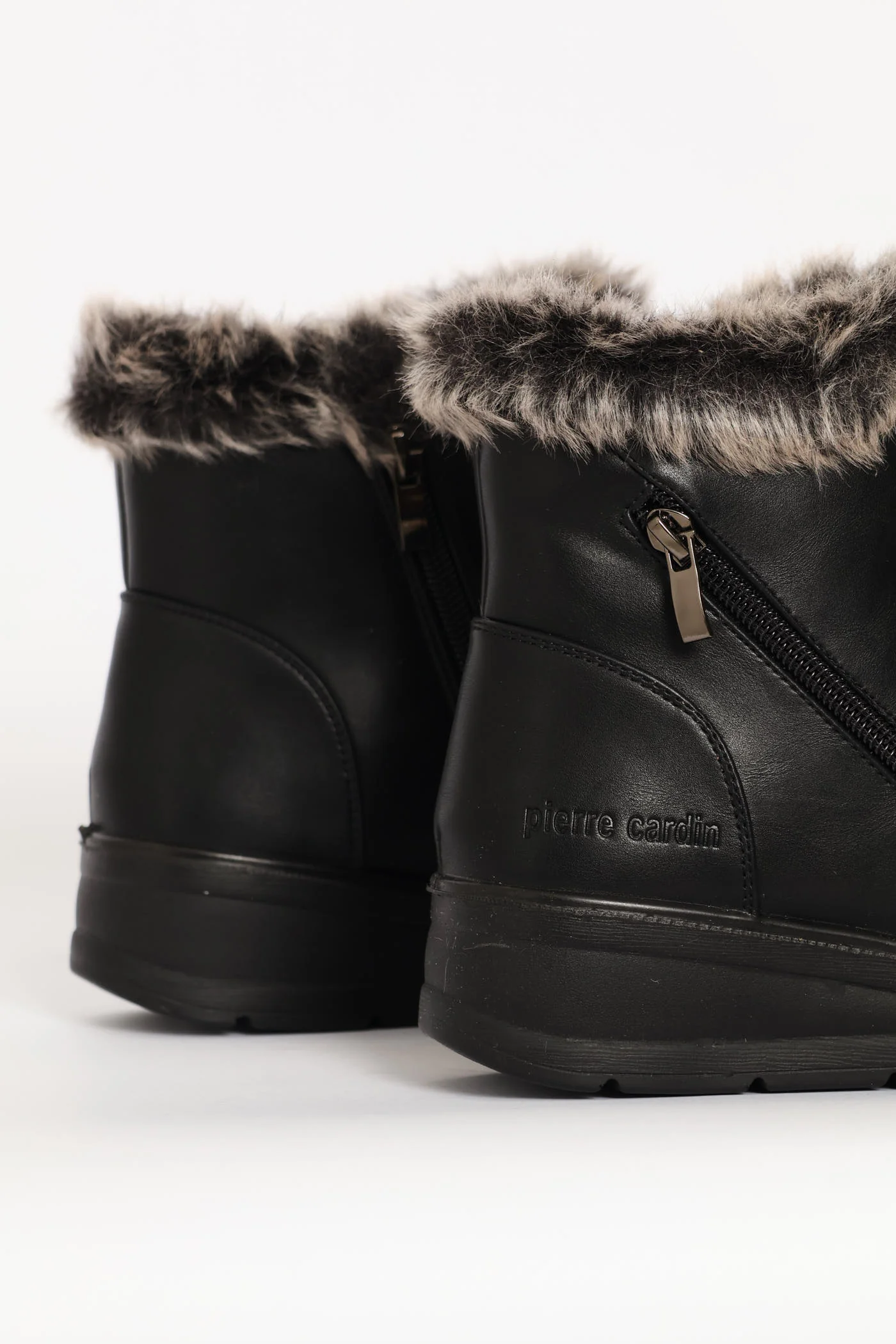 Jewelle Fur Cuff Side Zip Mid Wedge Ankle Boot - Black - Image 5