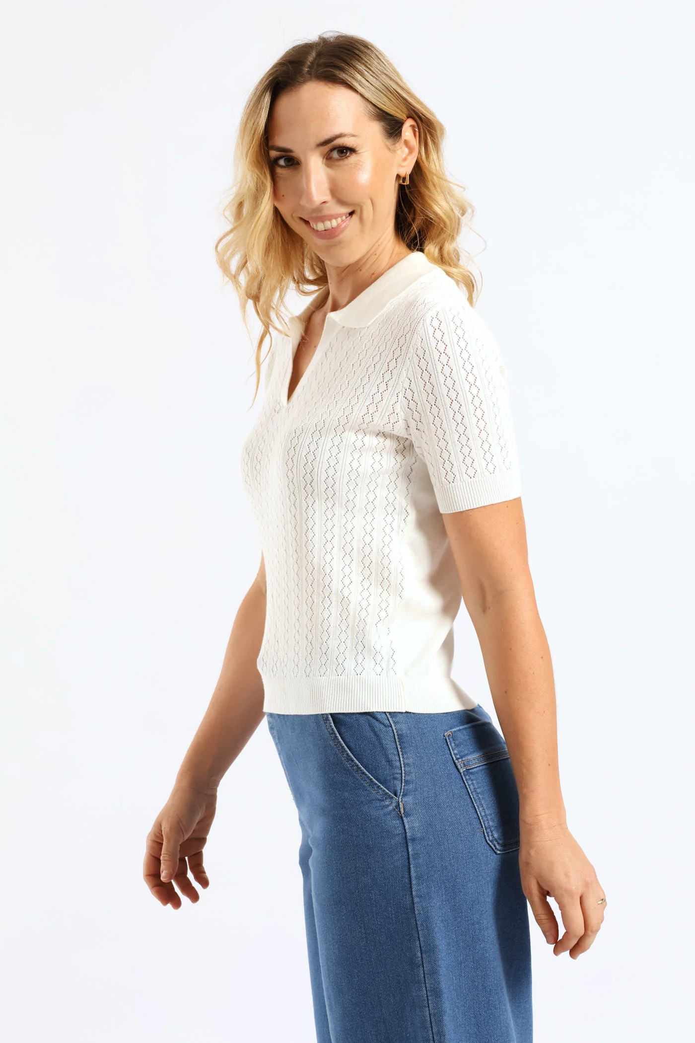 Johnny Collar Knitwear Top - White - Image 3