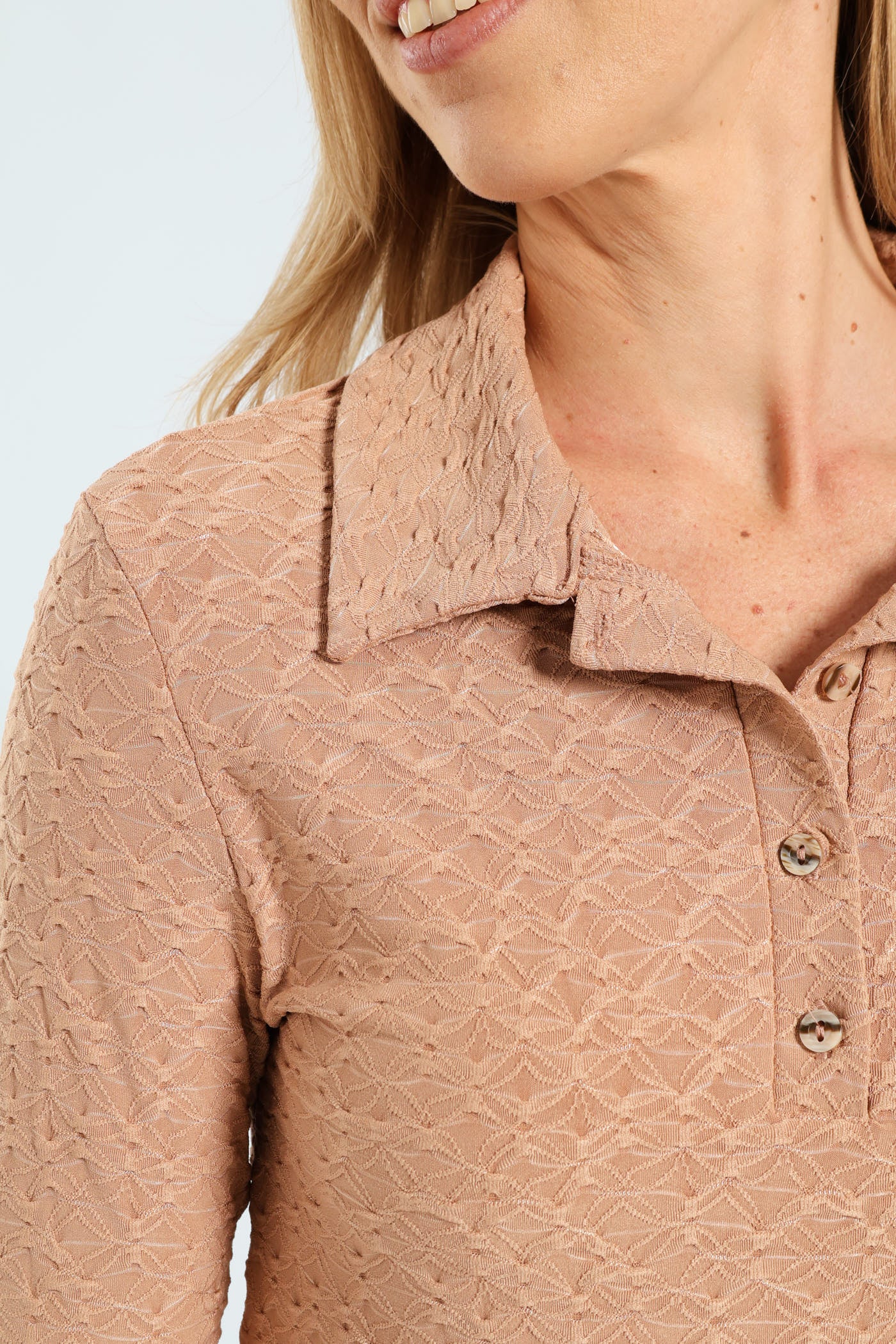 Johnny Collar Pebble Knit Column Midaxi Dress - Brown - Image 2