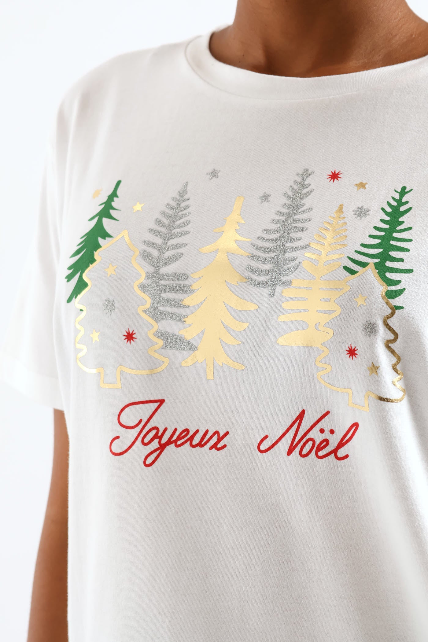 Joyeux Noel Foil Trees Tee - White - Image 3