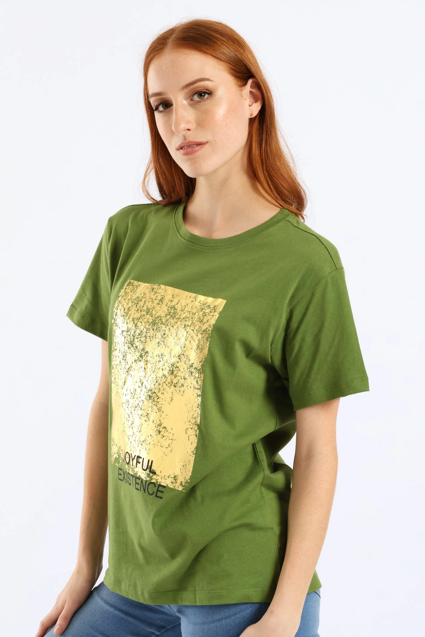 Joyful Existence Foil Square Tee - Deep Chartreuse - Image 3