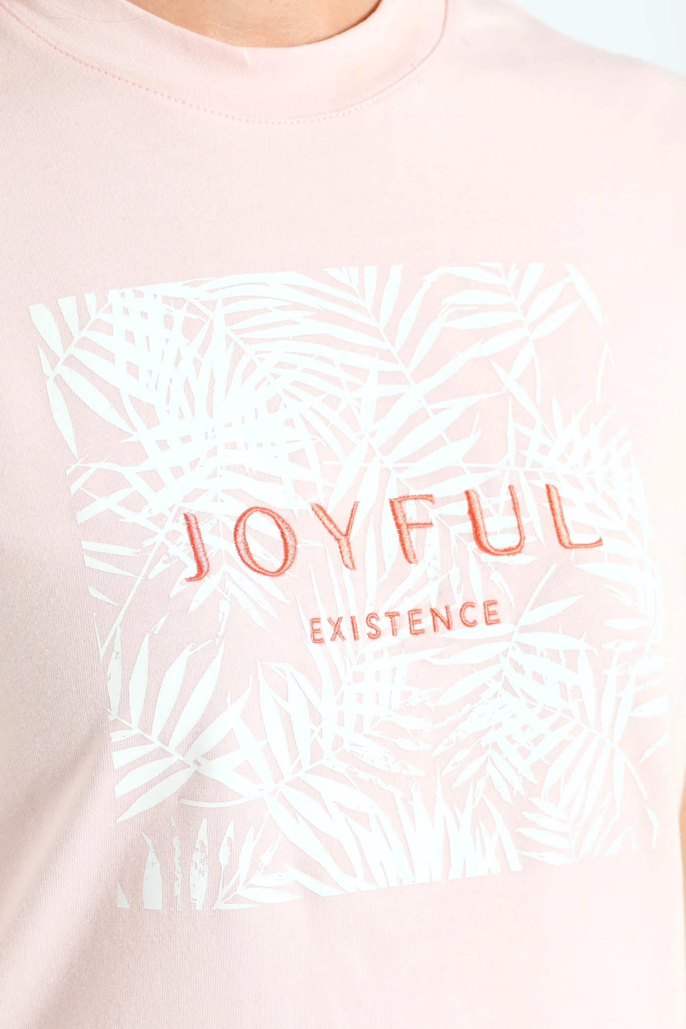 Joyful Leaves Embroidered Boxy Tee - Pastel Pink - Image 2