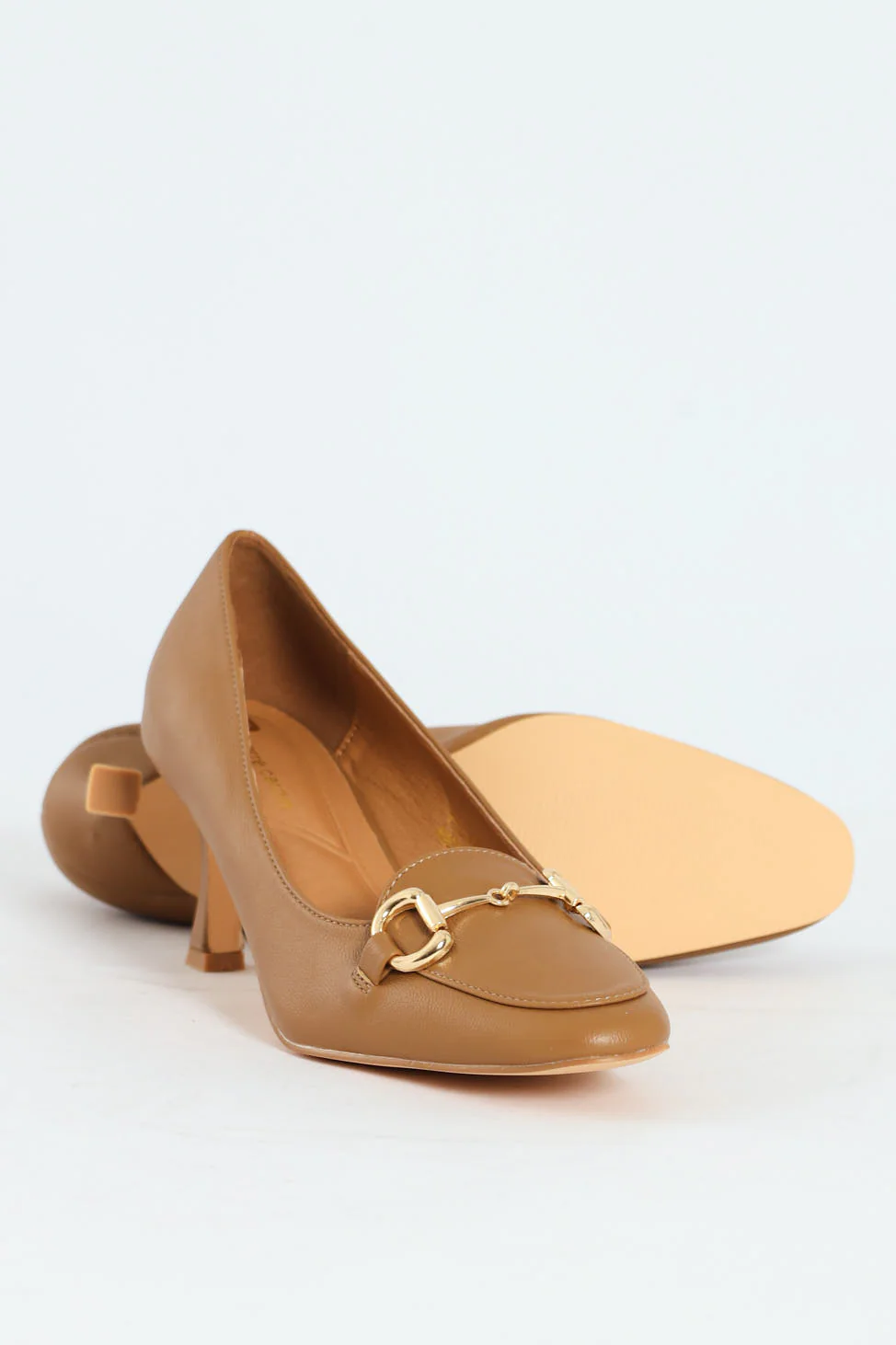 Juliet Almond Toe Juliet Horsebit Kitten Court Heel - Camel - Image 4