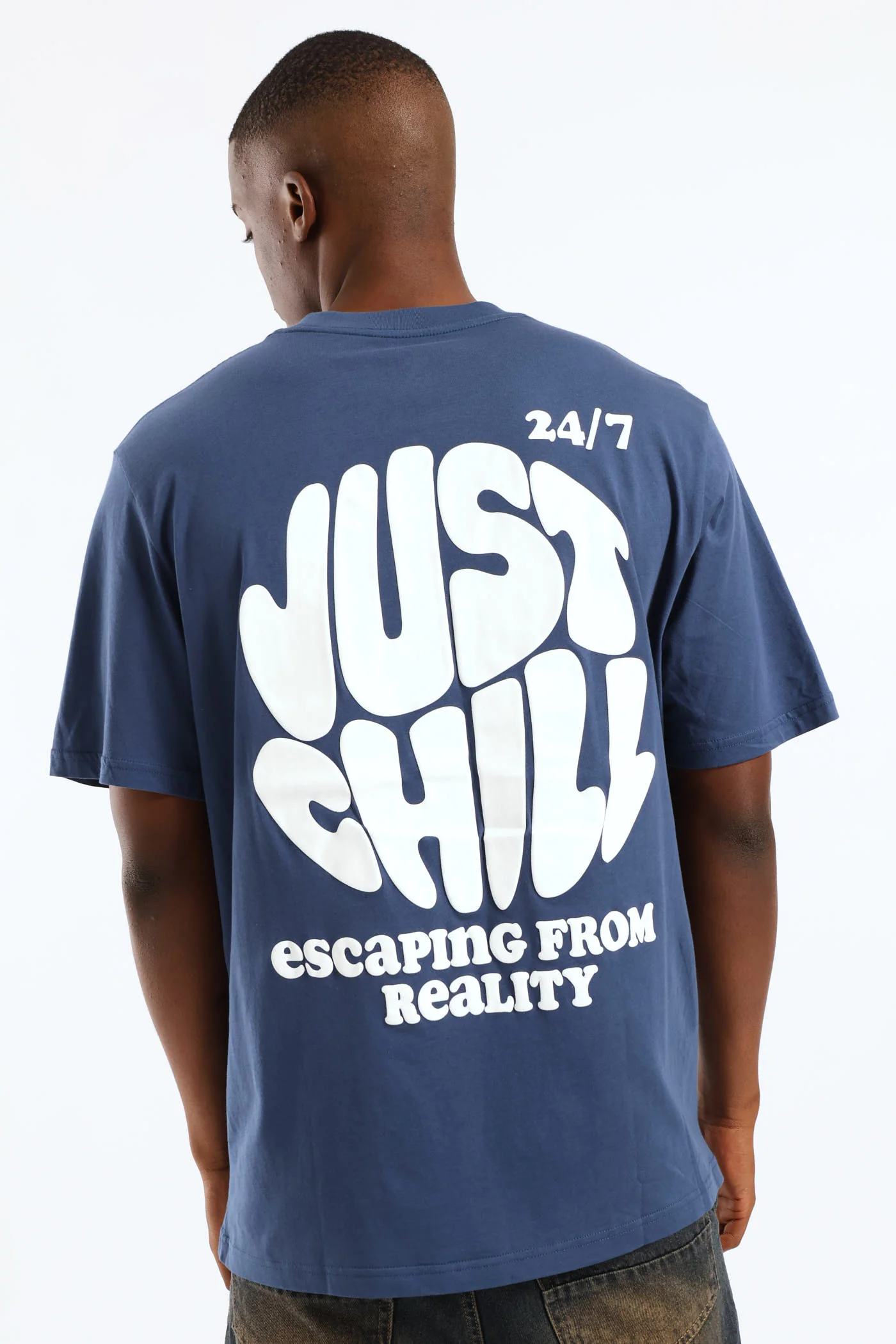 Just Chill Puff Print Front & Back Tee - Blue - Image 2