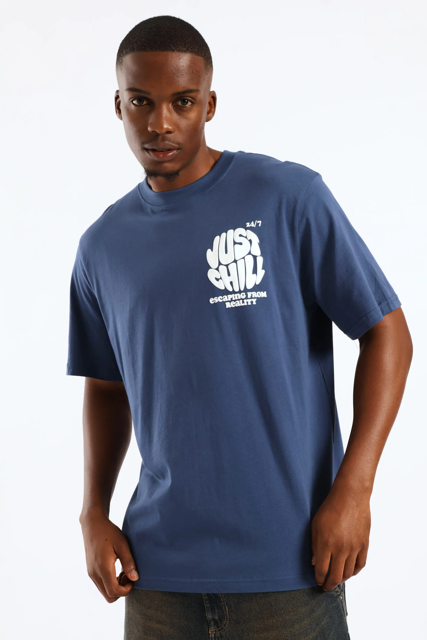 Just Chill Puff Print Front & Back Tee - Blue - Image 3