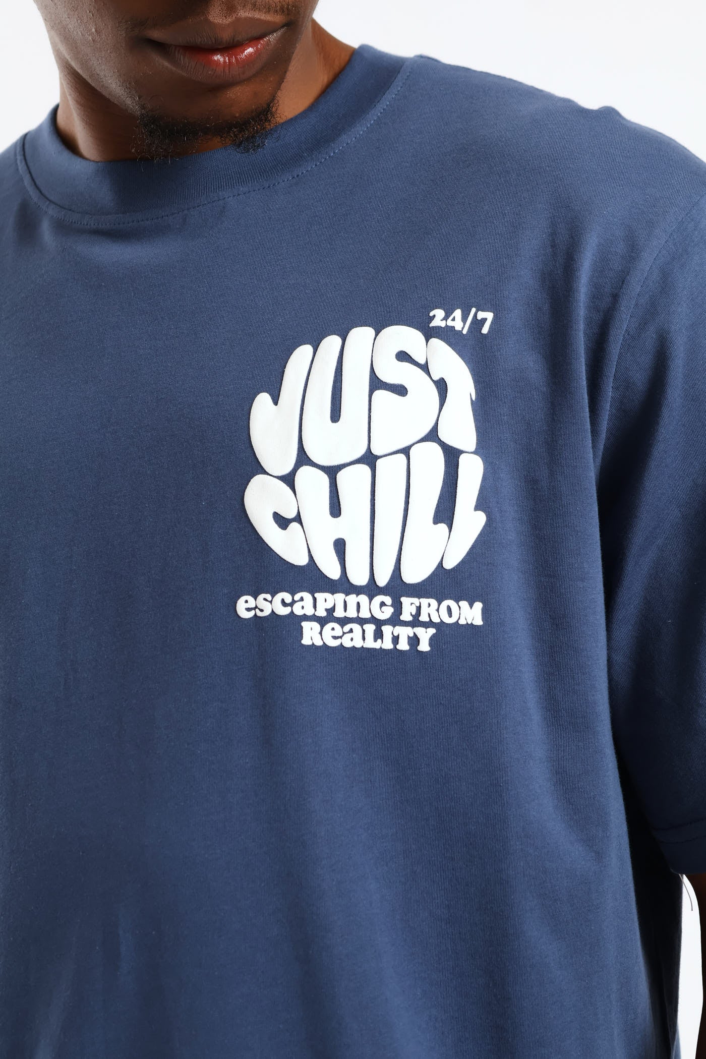 Just Chill Puff Print Front & Back Tee - Blue - Image 4