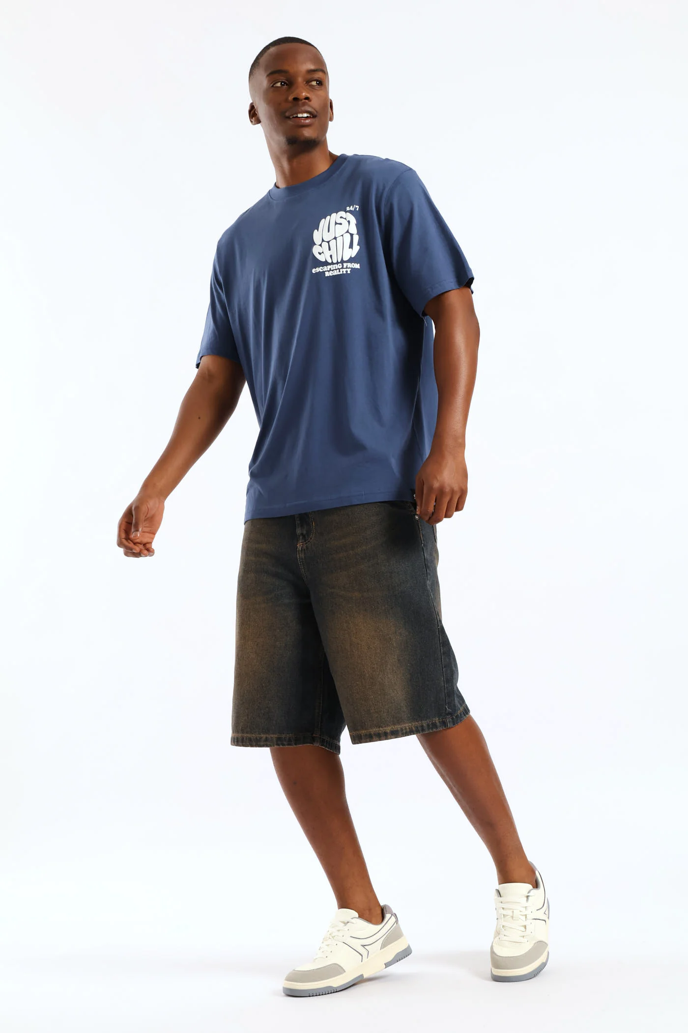 Just Chill Puff Print Front & Back Tee - Blue - Image 5
