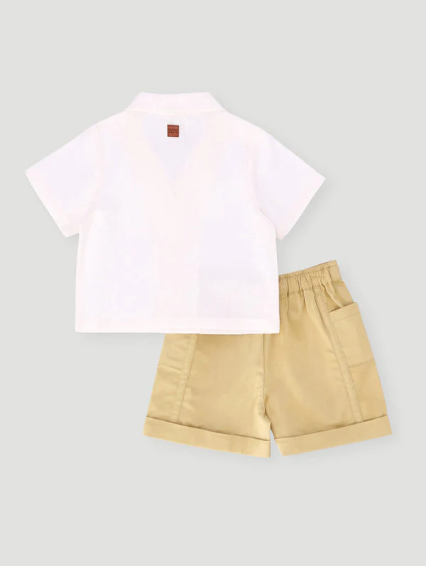 Keedo Baby Boys Woven Button Tee & Short Set - White - Image 2