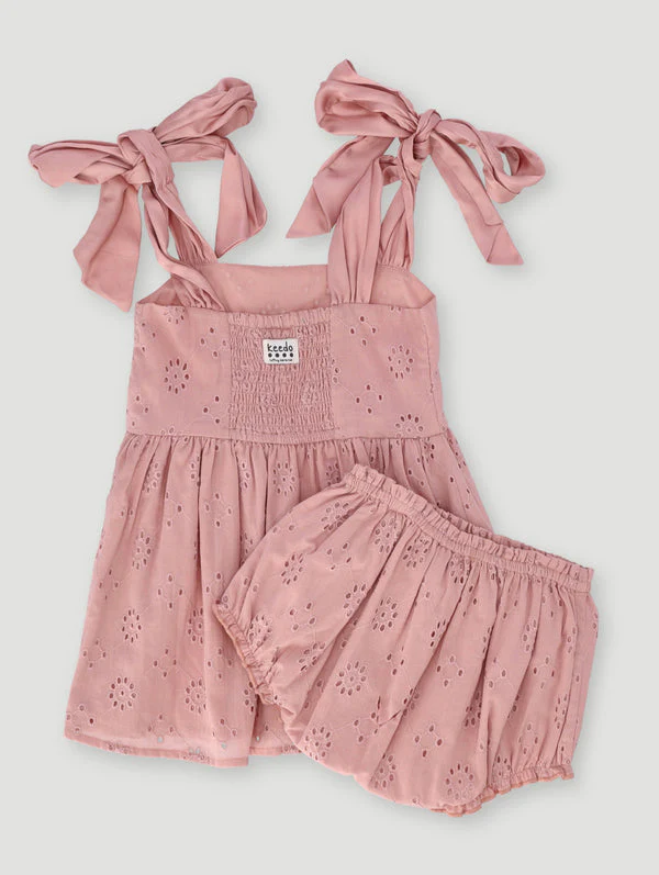 Keedo Baby Girls Chiffon Bow Detail Premium Anglaise Dress - Pink - Image 2