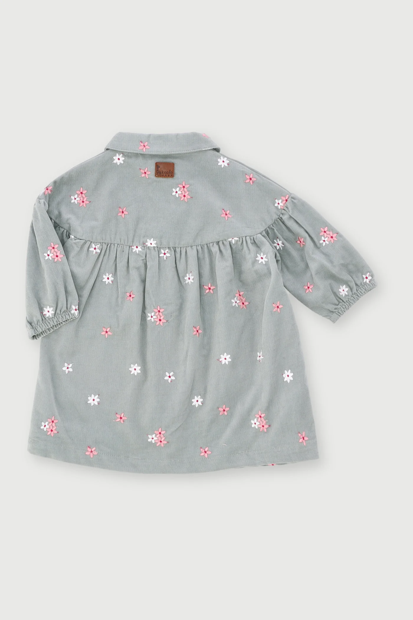 Keedo Baby Girls Embroidered Corduroy Dress - Sage - Image 2
