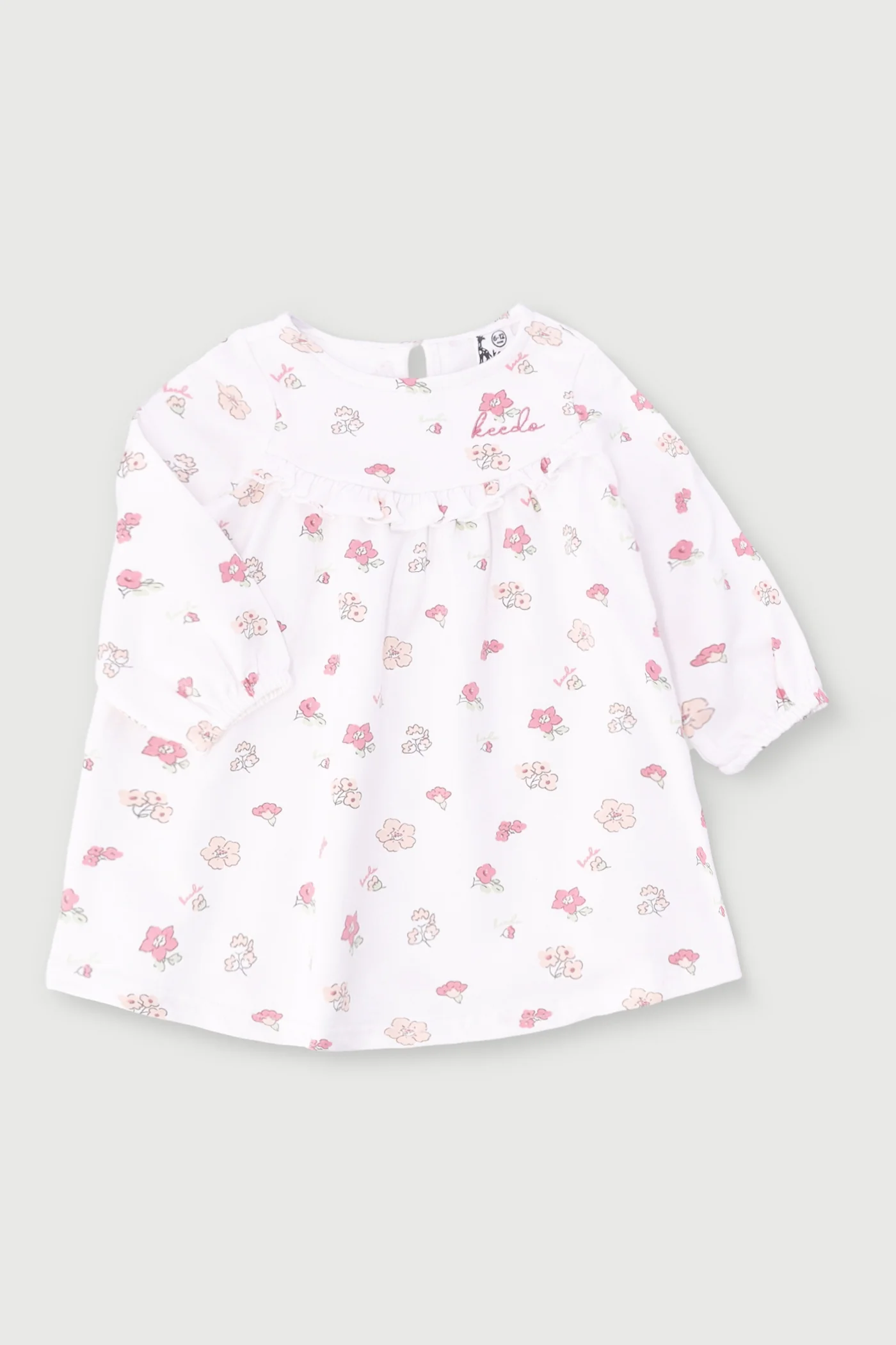 Keedo Baby Girls Floral Fleece Dress - Cream - Image 2