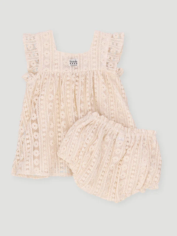 Keedo Baby Girls Lace Dress - Beige - Image 2