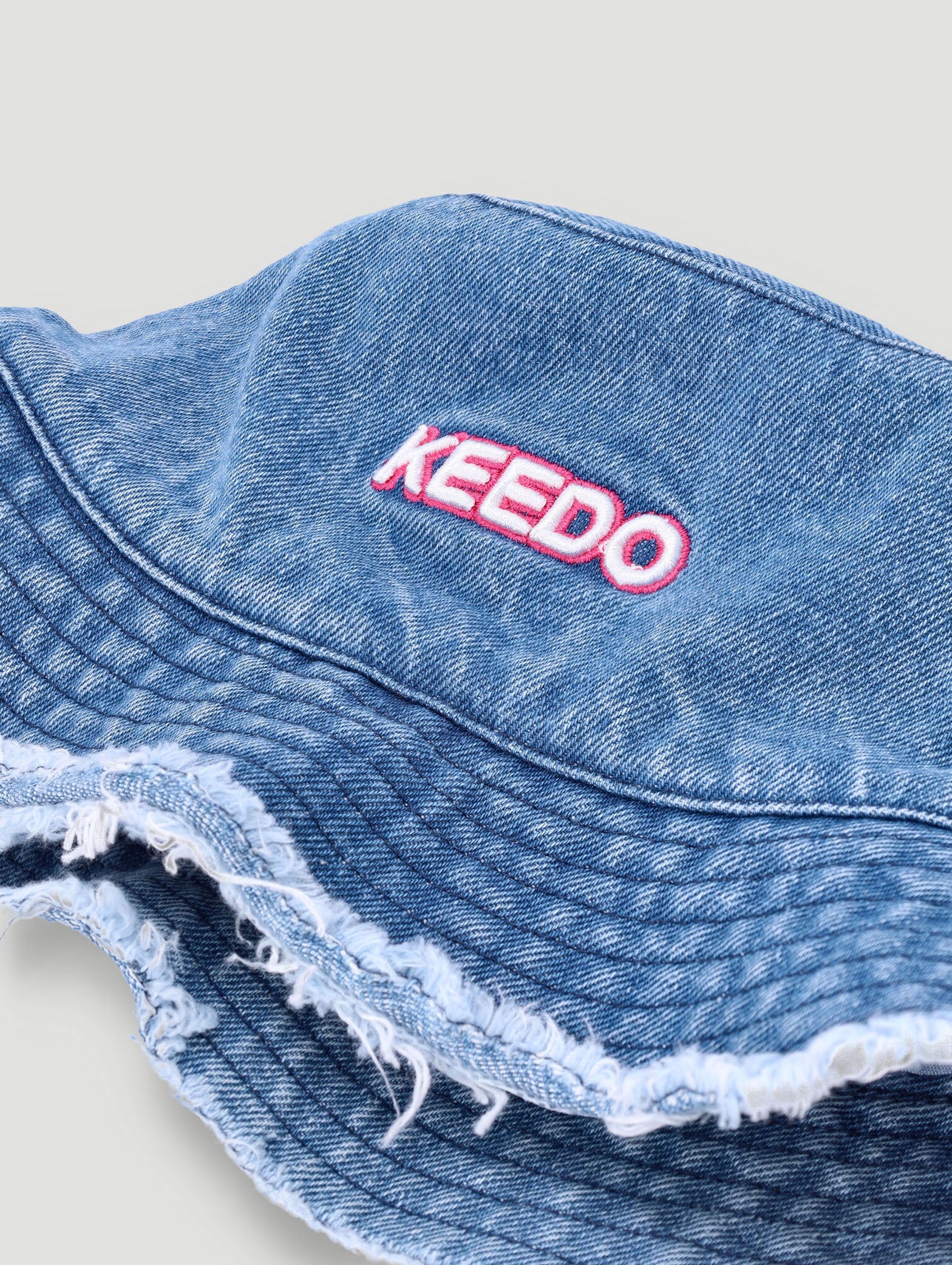 Keedo Denim Frayed Edge Bucket Hat - Denim - Image 2