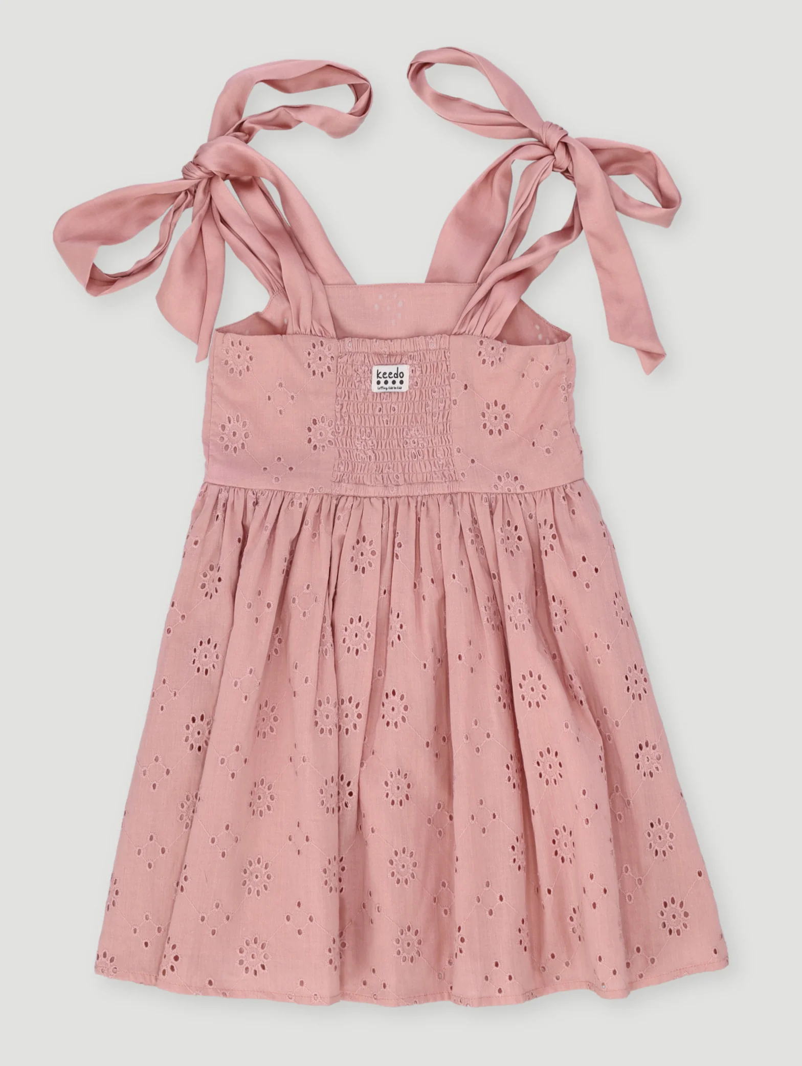 Keedo Girls Chiffon Bow Detail Anglaise Dress - Pink - Image 2