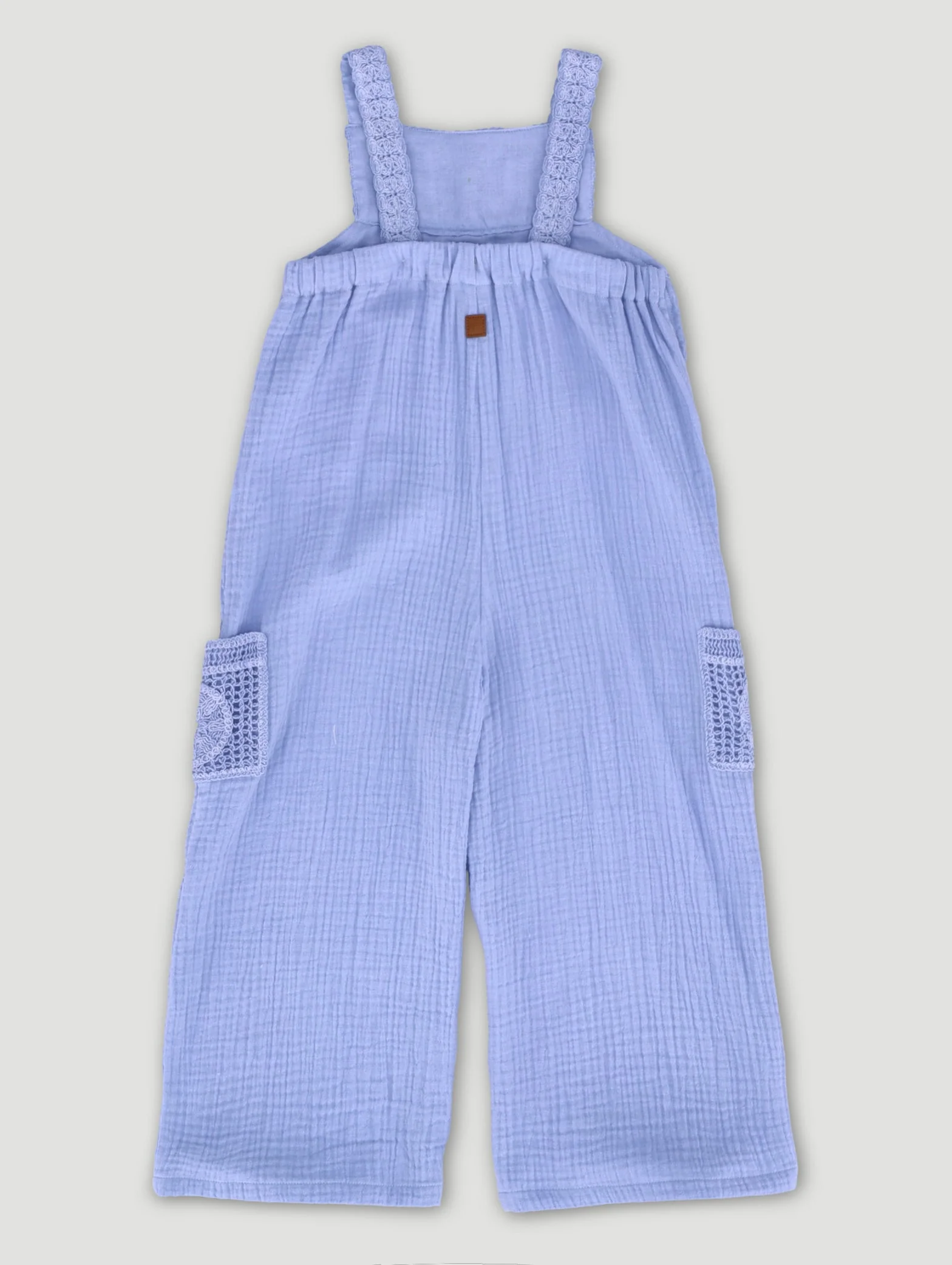 Keedo Girls Crochet Muslin Jumpsuit - Blue - Image 2