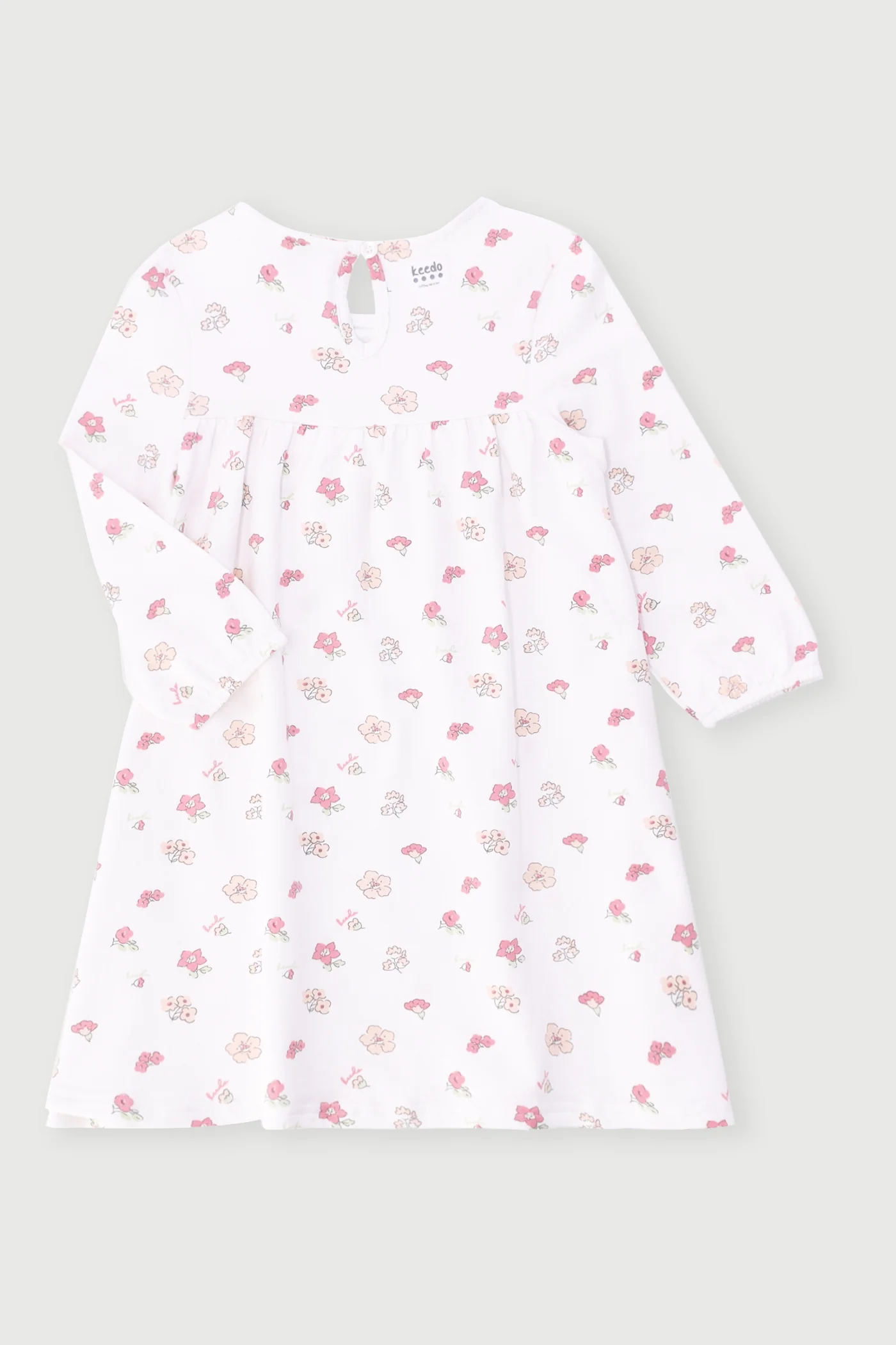 Keedo Girls Floral Fleece Dress - Cream - Image 2