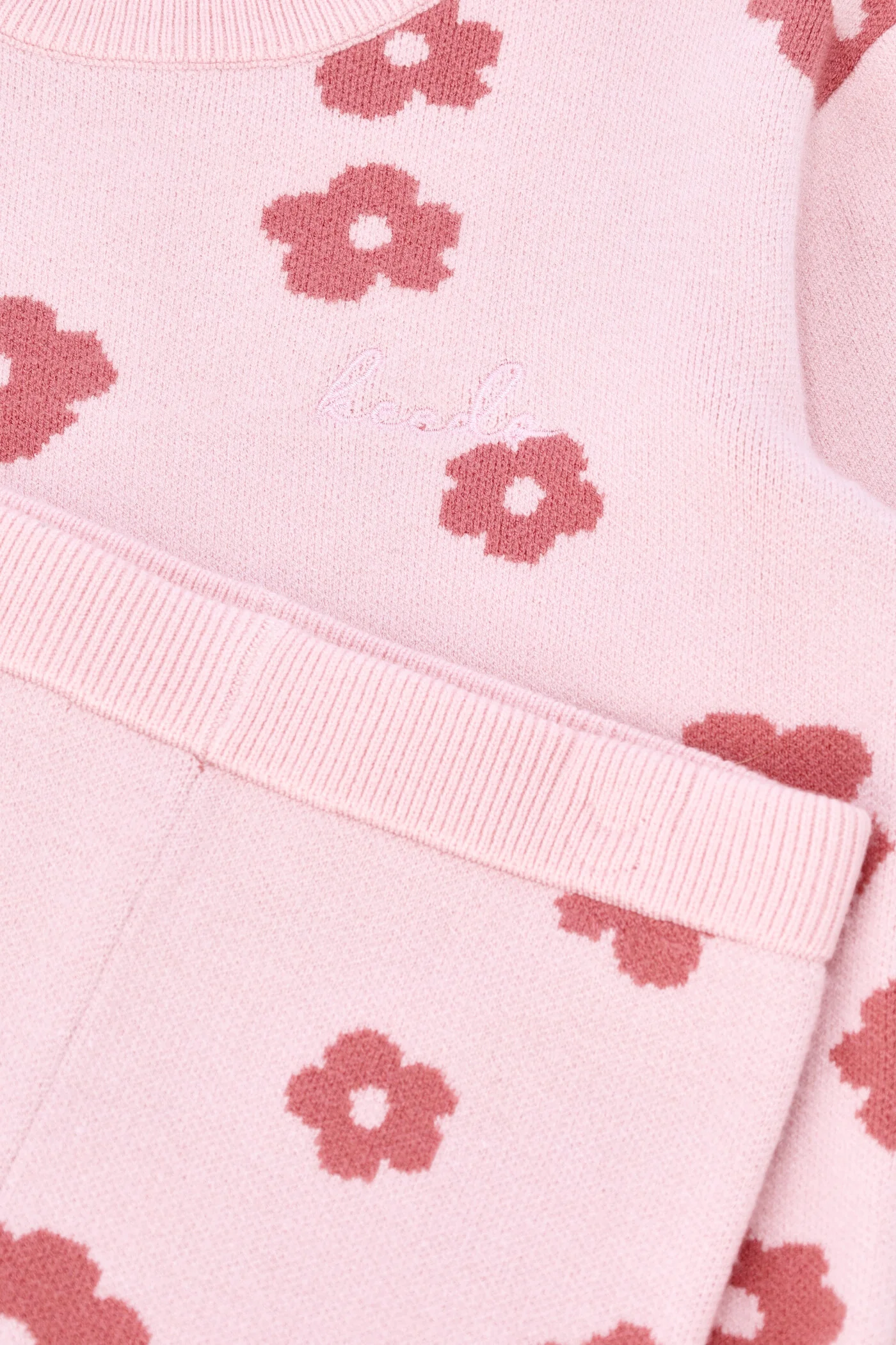 Keedo Girls Knit Floral Set - Pink - Image 2
