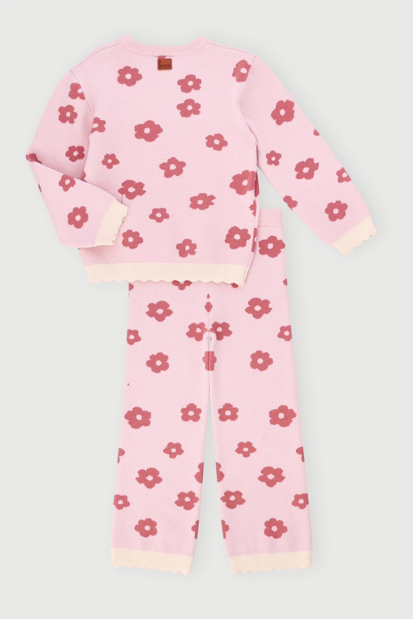 Keedo Girls Knit Floral Set - Pink - Image 3