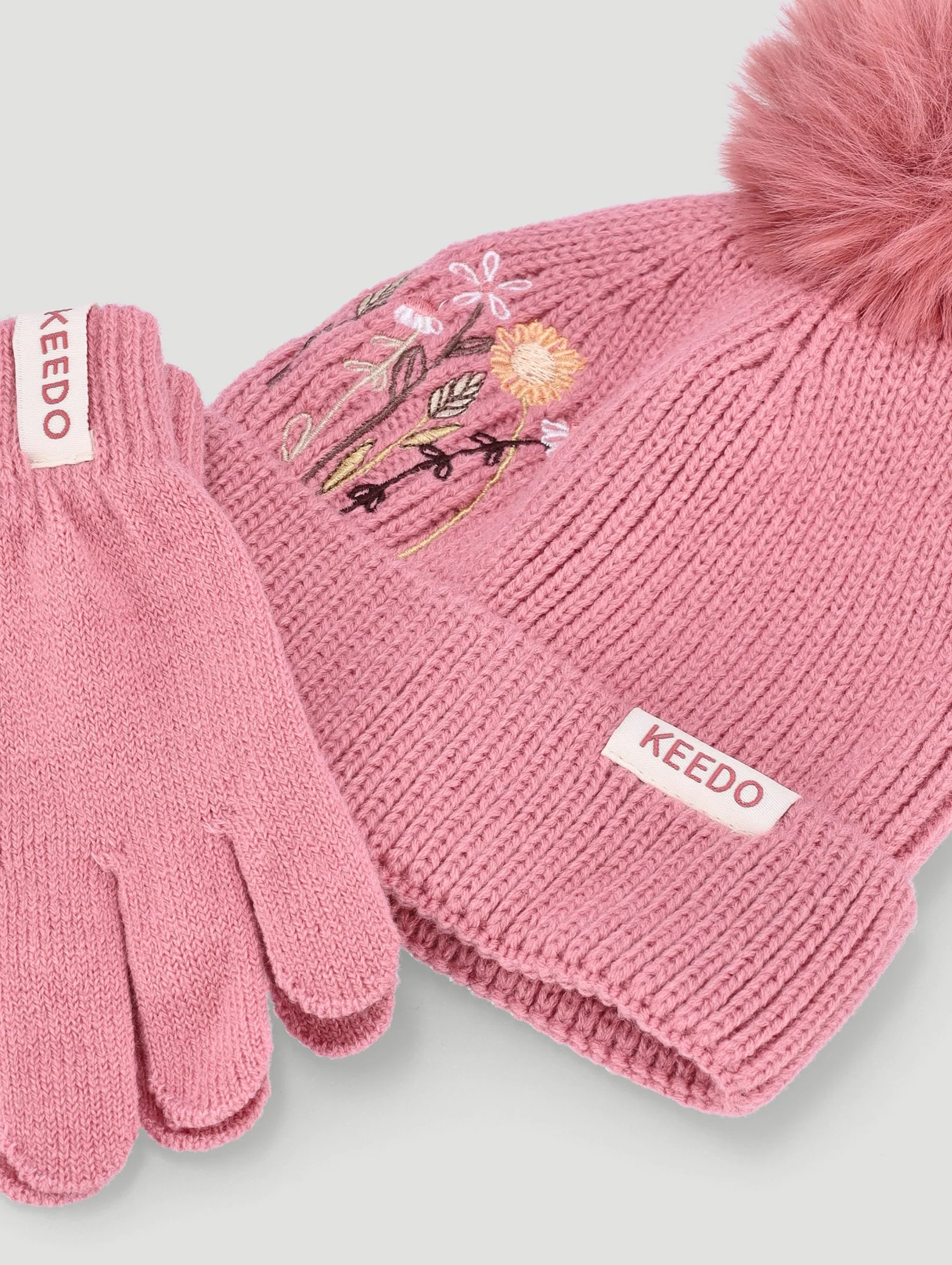 Keedo Girls Knitted Beanie & Glove Set - Image 3