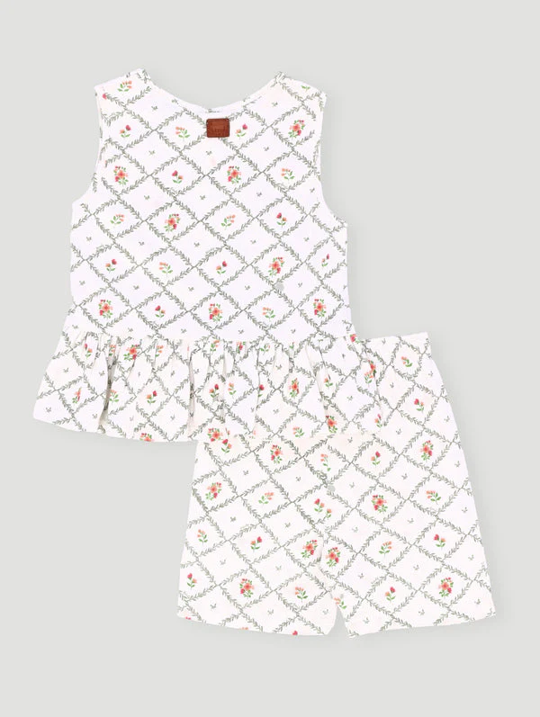 Keedo Girls Peplum Vest & Short Set - Cream - Image 2