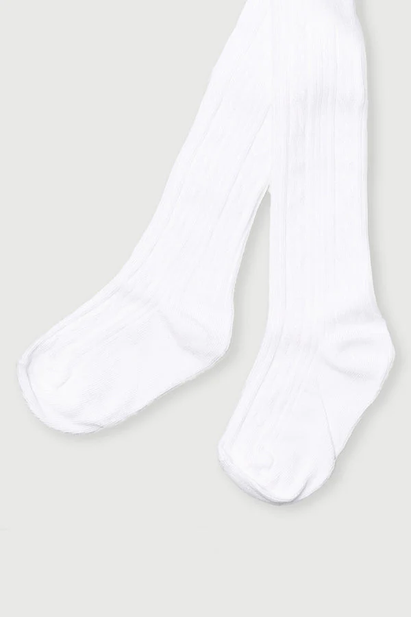 Keedo Girls Textured Knit Stockings - White - Image 2