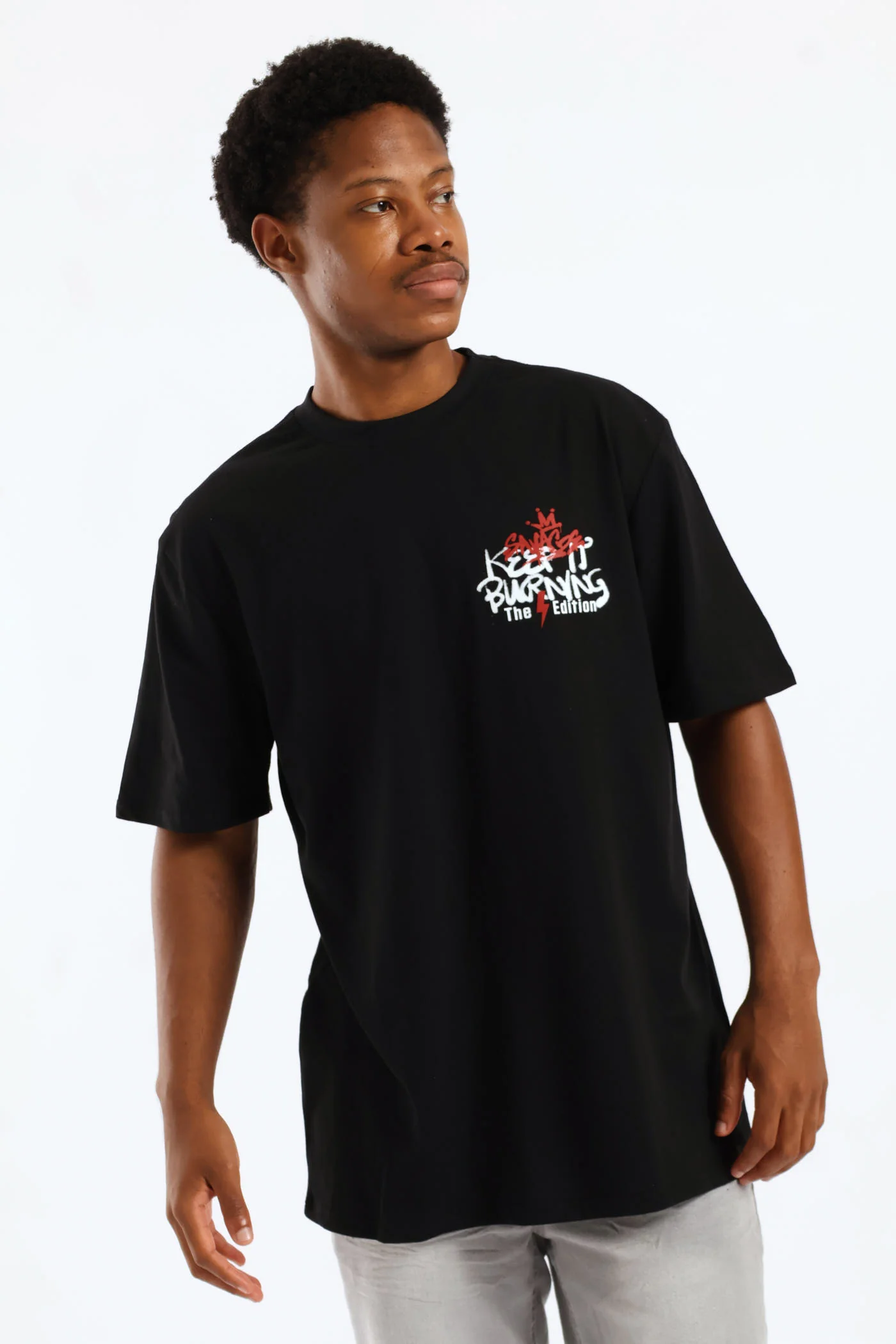 Keep It Burning Front & Back Print Tee - Black - Image 2