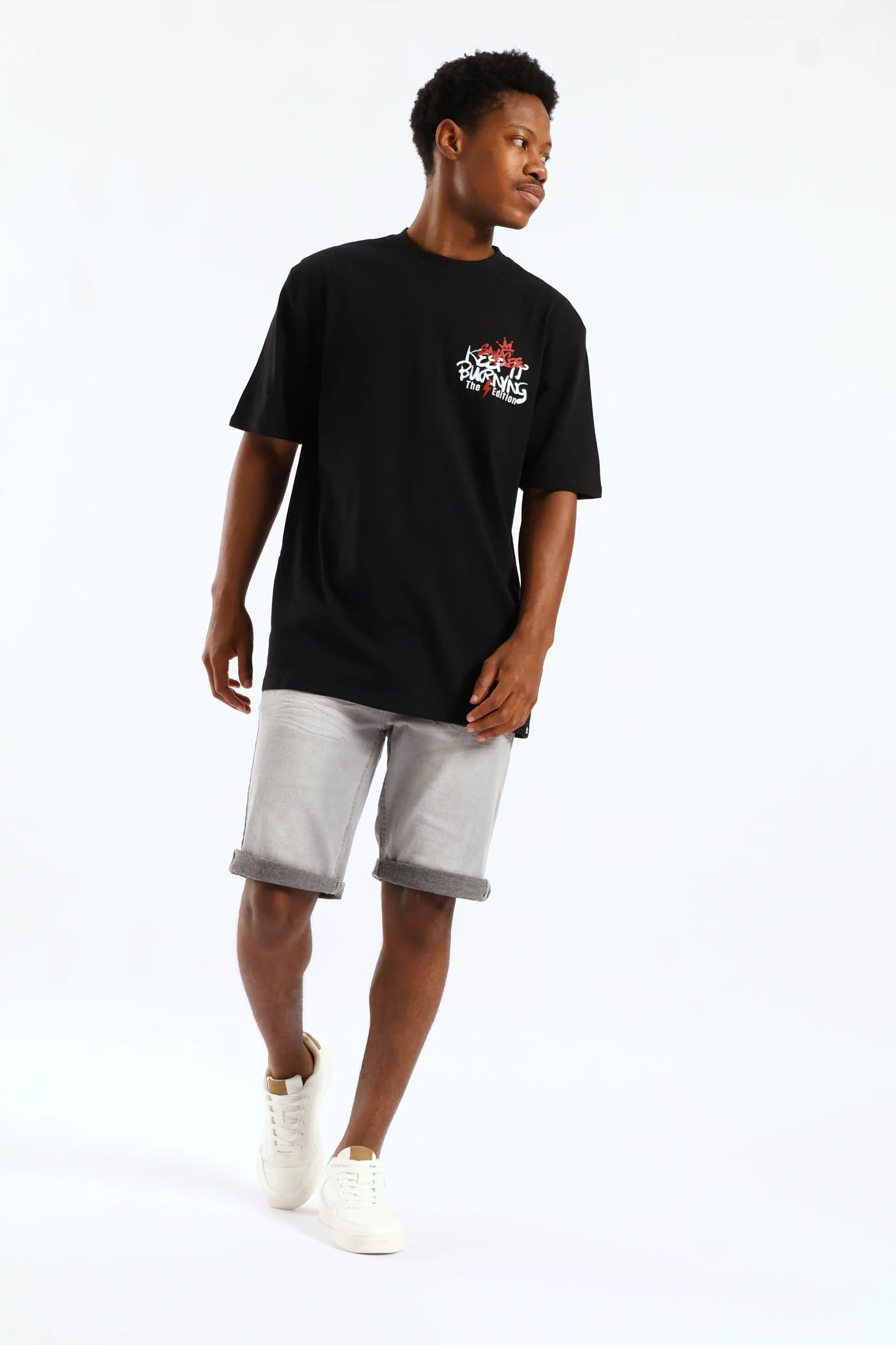 Keep It Burning Front & Back Print Tee - Black - Image 3