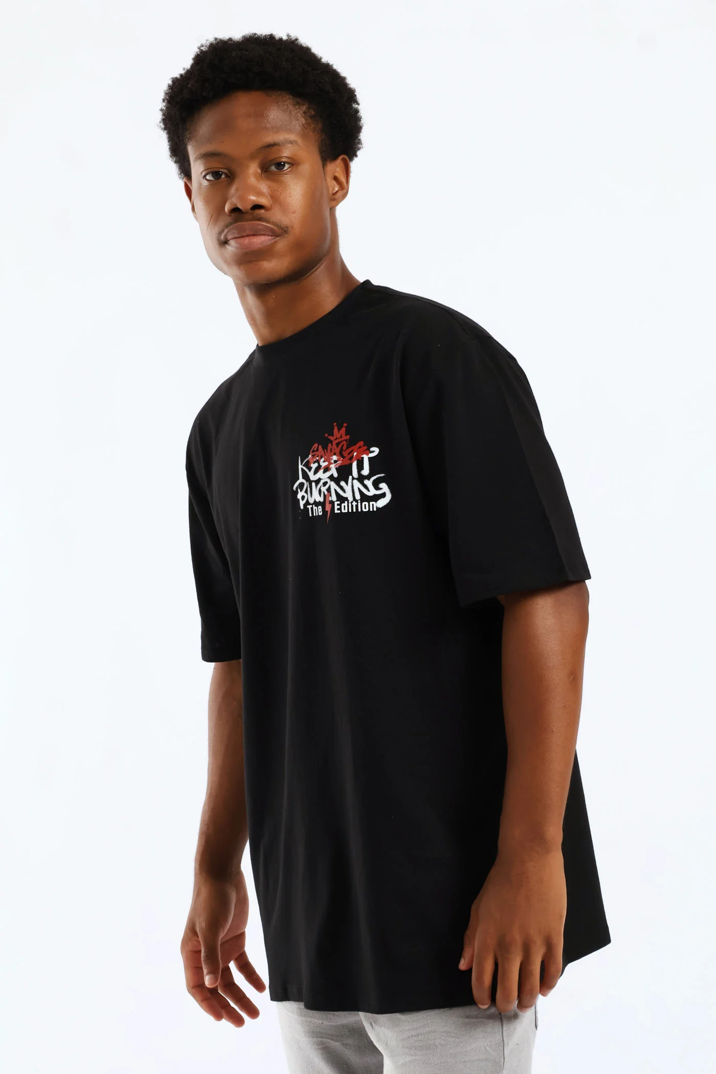 Keep It Burning Front & Back Print Tee - Black - Image 4