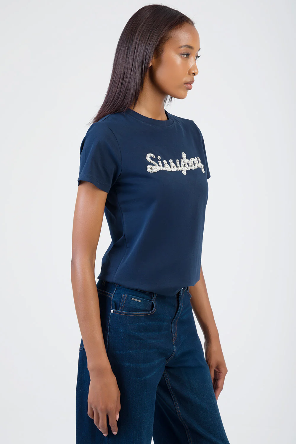 Keep It Cool Raised Pearl Regular T-Shirt - Navy - Image 4
