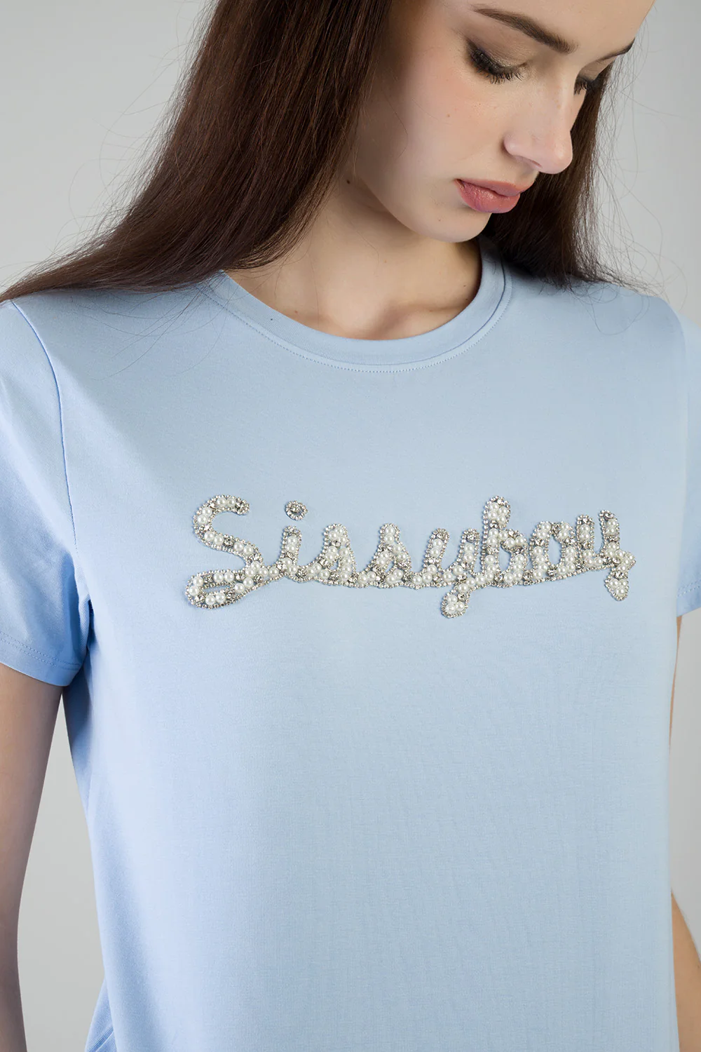 Keep It Cool: Regualr T-Shirt With Raised Pearl - Blue - Image 2