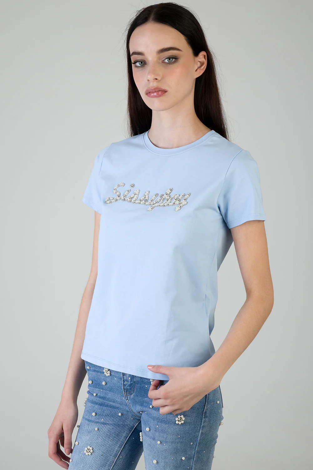 Keep It Cool: Regualr T-Shirt With Raised Pearl - Blue - Image 4