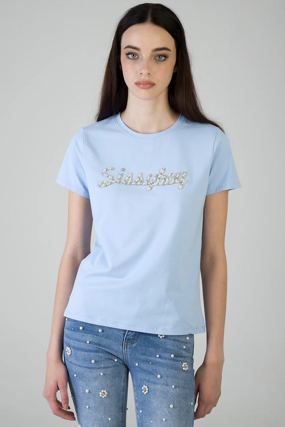 Keep It Cool: Regualr T-Shirt With Raised Pearl - Blue - Image 5
