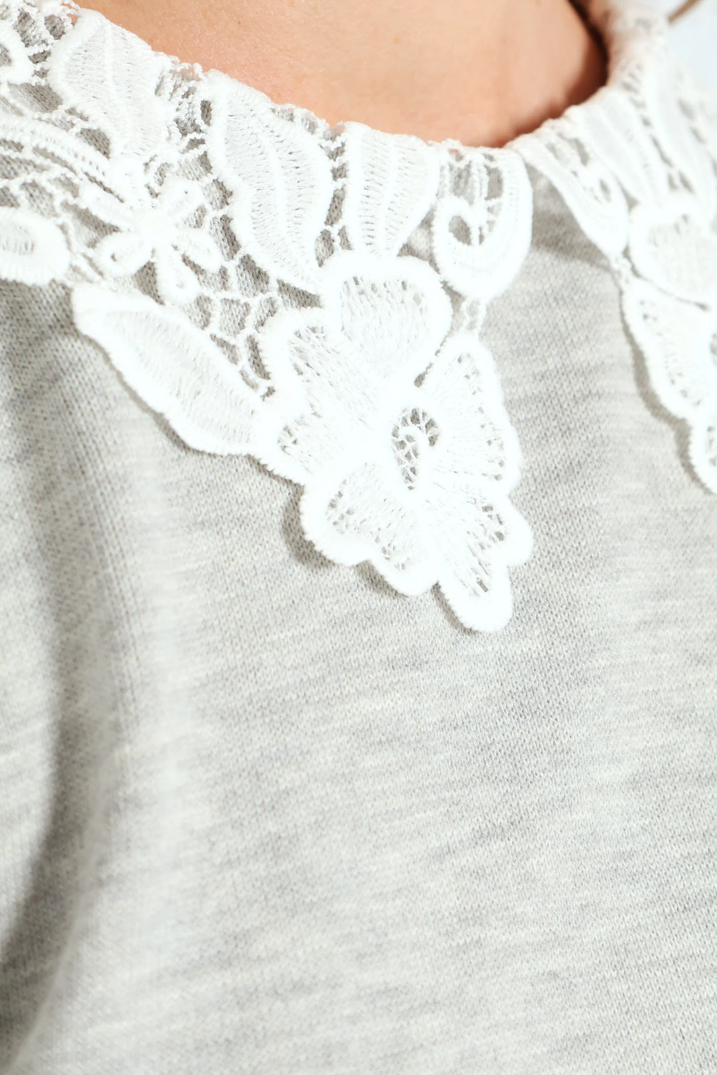 Keyhole Preppy Pullover Tee - Grey Melange - Image 2