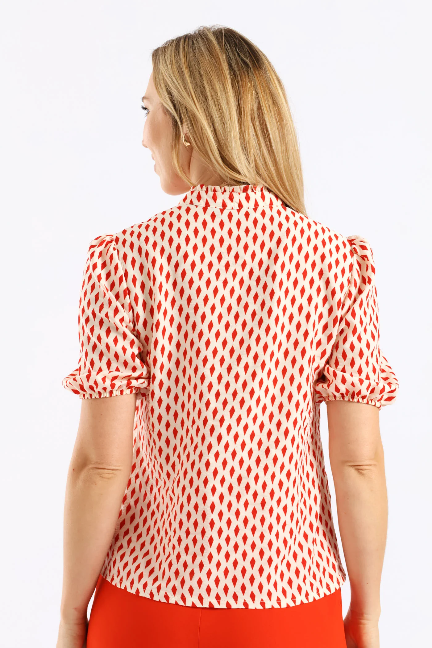 Keyhole Puff Sleeve Blouse - Cream - Image 4