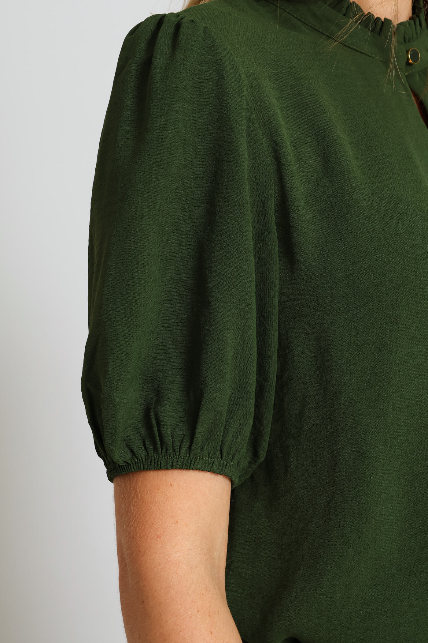 Keyhole Puff Sleeve Blouse - Fatigue - Image 3