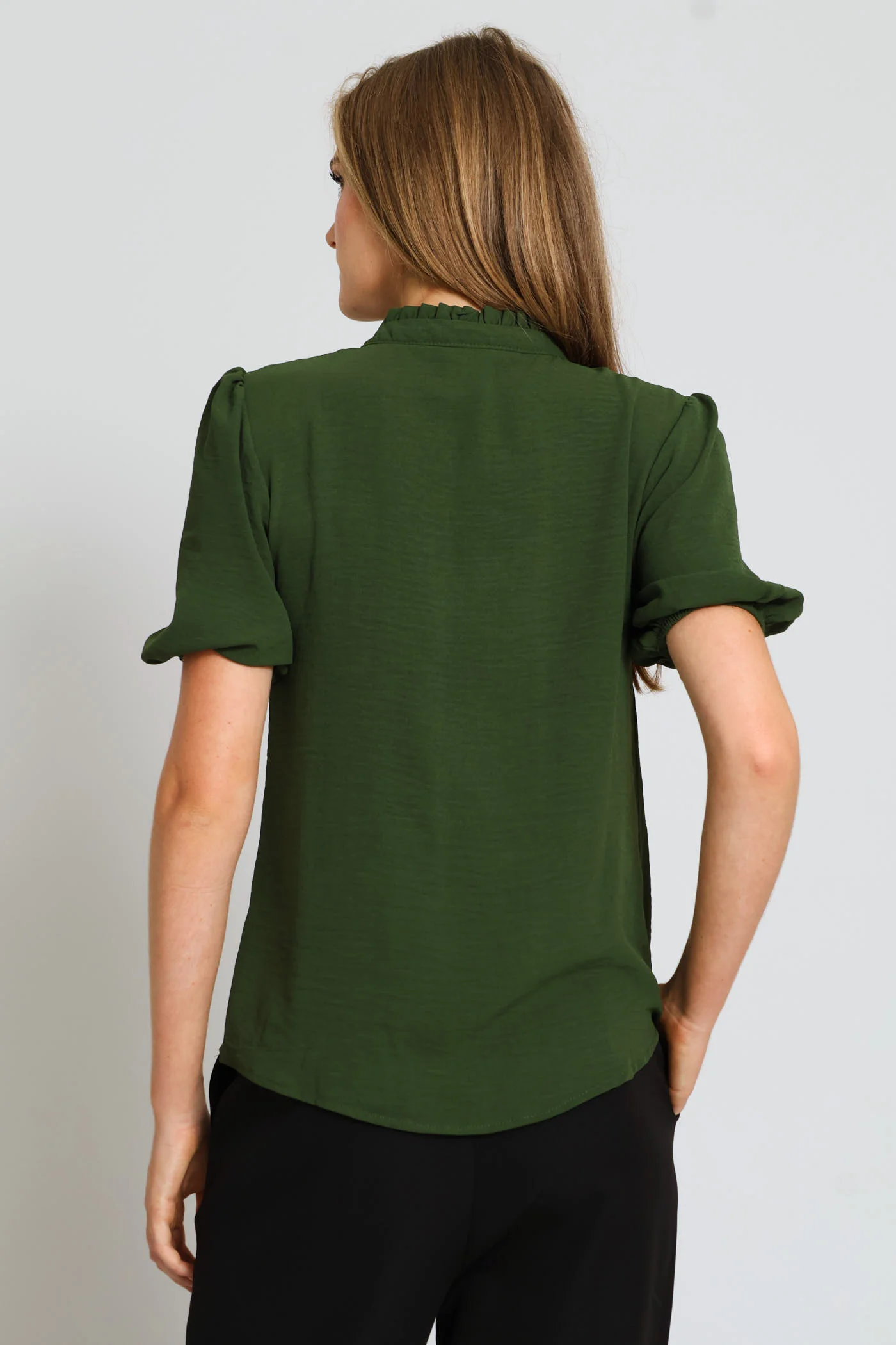 Keyhole Puff Sleeve Blouse - Fatigue - Image 6