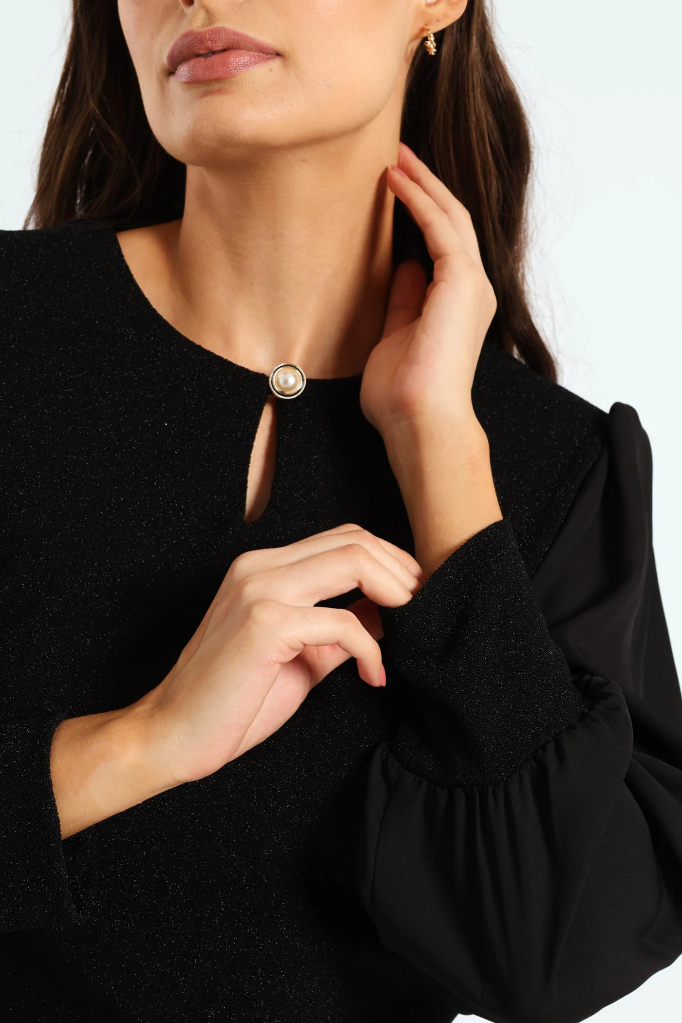 Keyhole Shimmer Combo Blouse - Black - Image 6