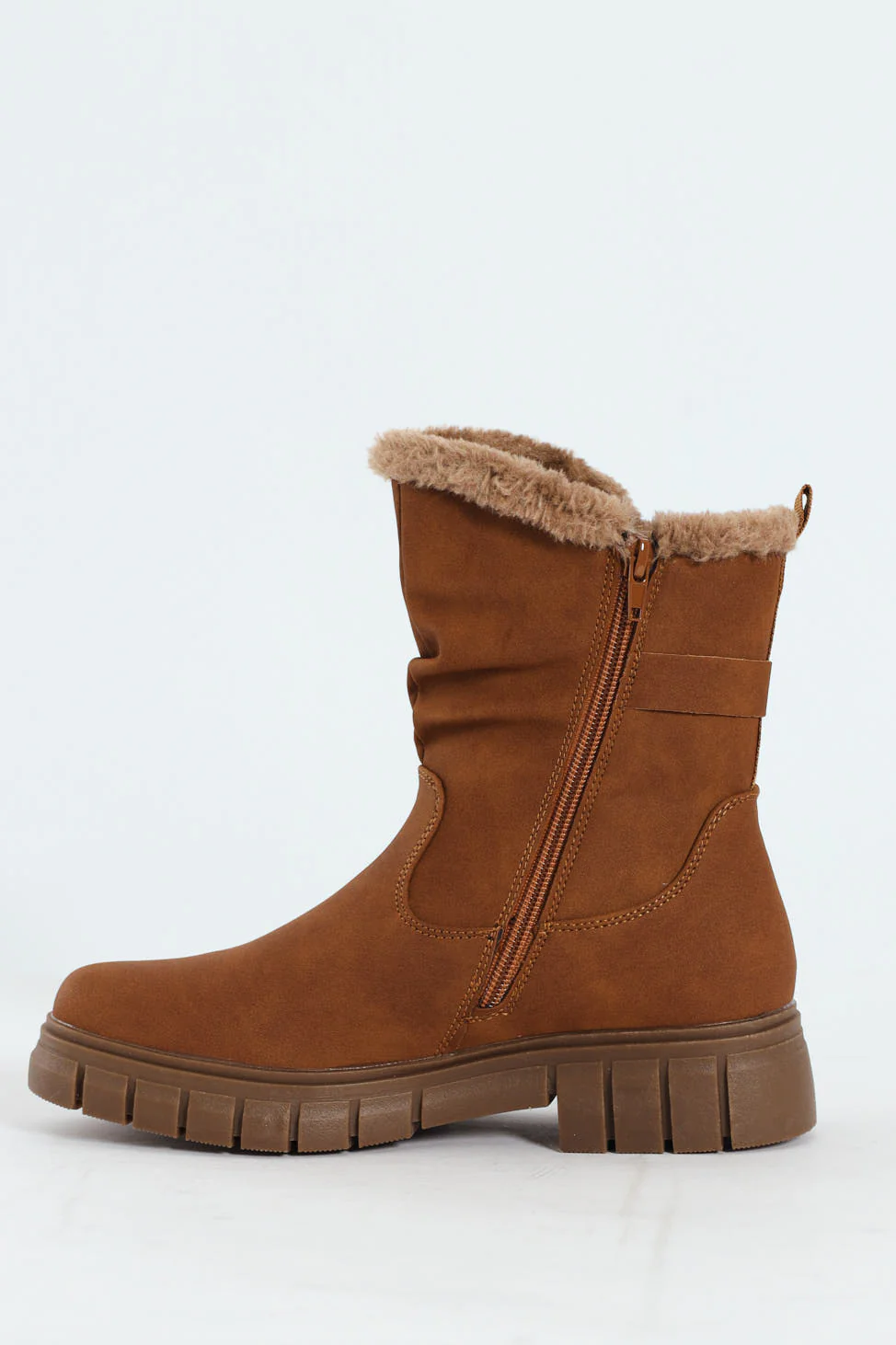 Kiera Fur Lined Mid Calf Lug Sole Boot - Tan - Image 4