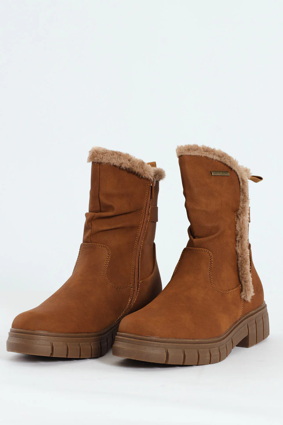 Kiera Fur Lined Mid Calf Lug Sole Boot - Tan - Image 5