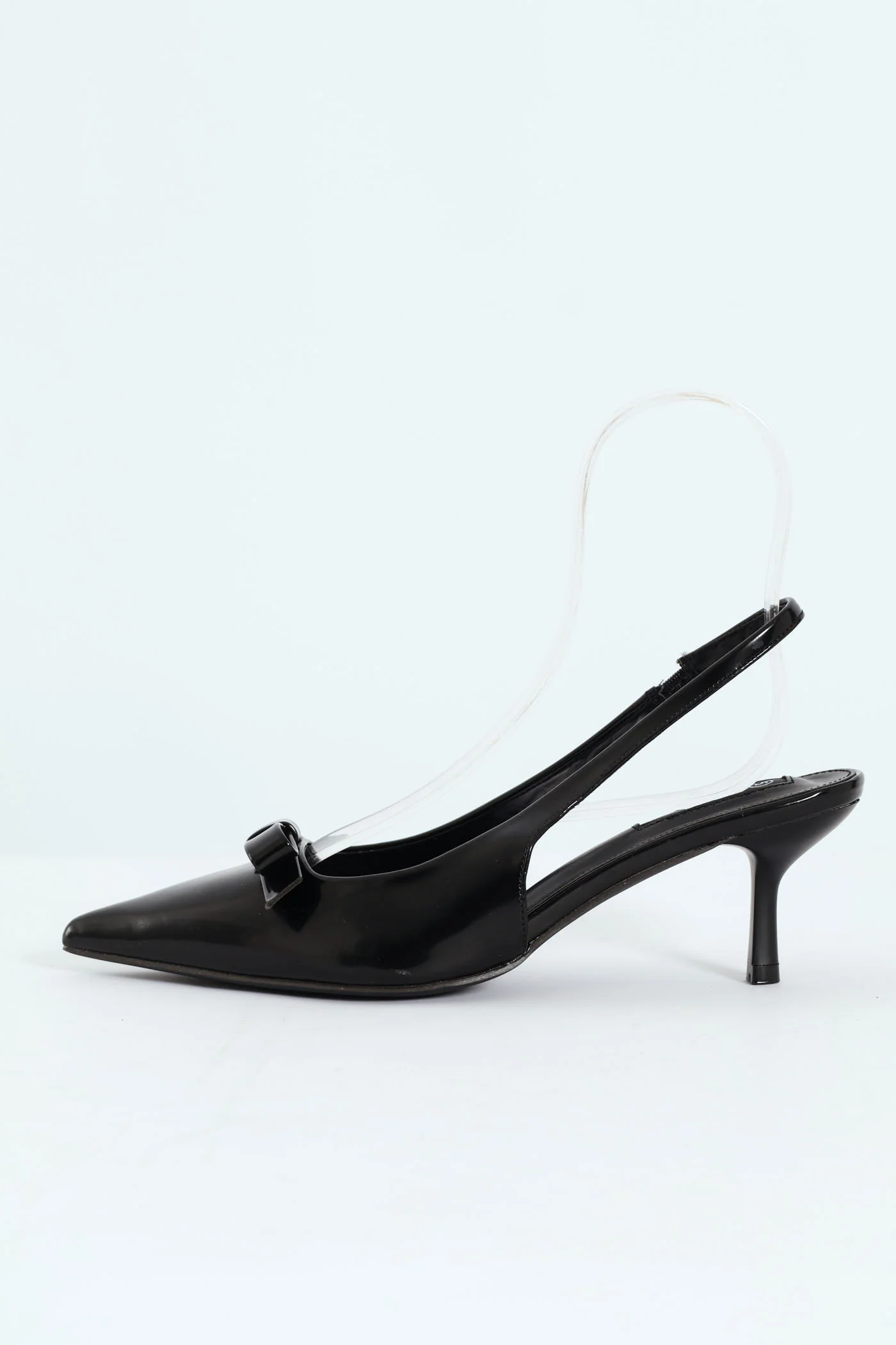 Kitten Slingback Heel With Slim Bow - Black - Image 5