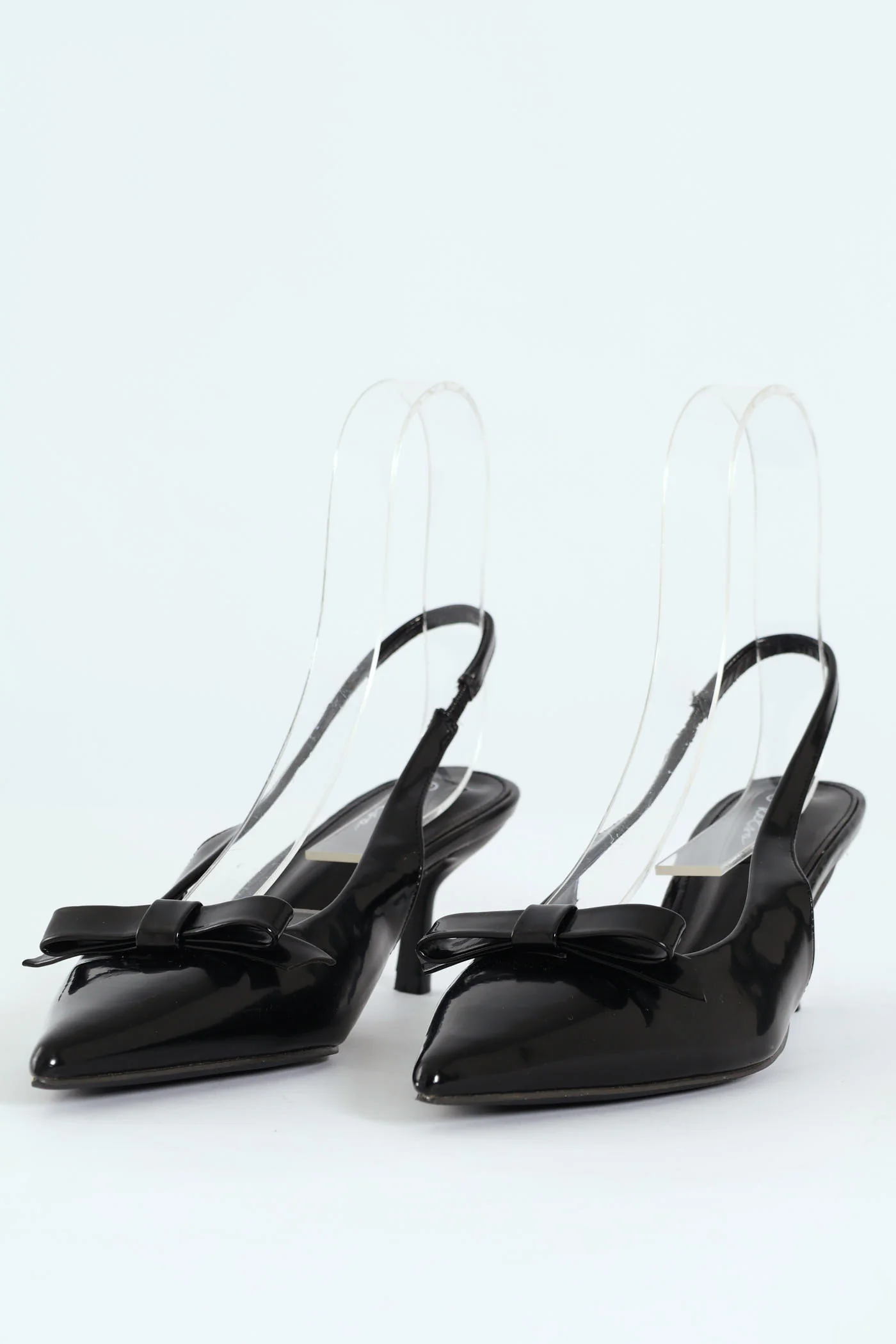 Kitten Slingback Heel With Slim Bow - Black - Image 6