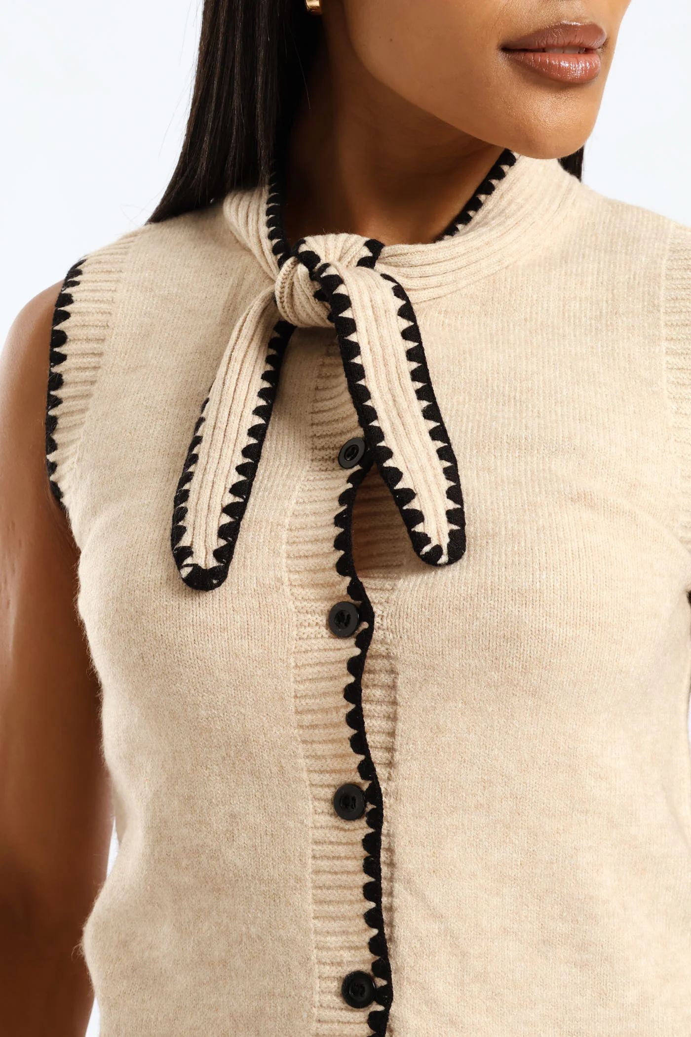 Kitty Bow Button Through Vest - Oatmeal - Image 2