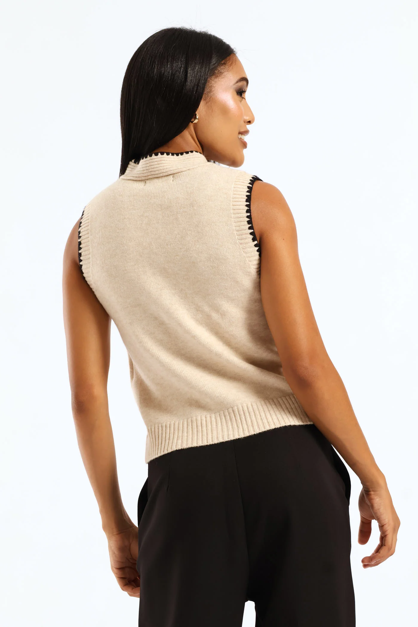 Kitty Bow Button Through Vest - Oatmeal - Image 4