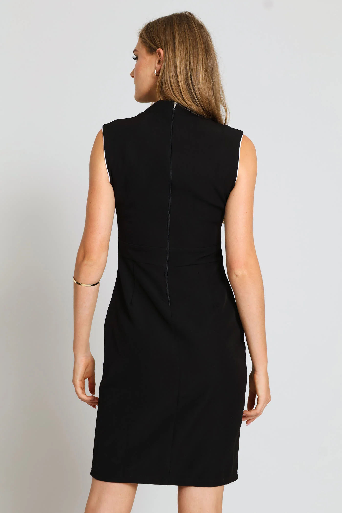 Kitty Bow Contrast Work Dress - Black/White - Image 5