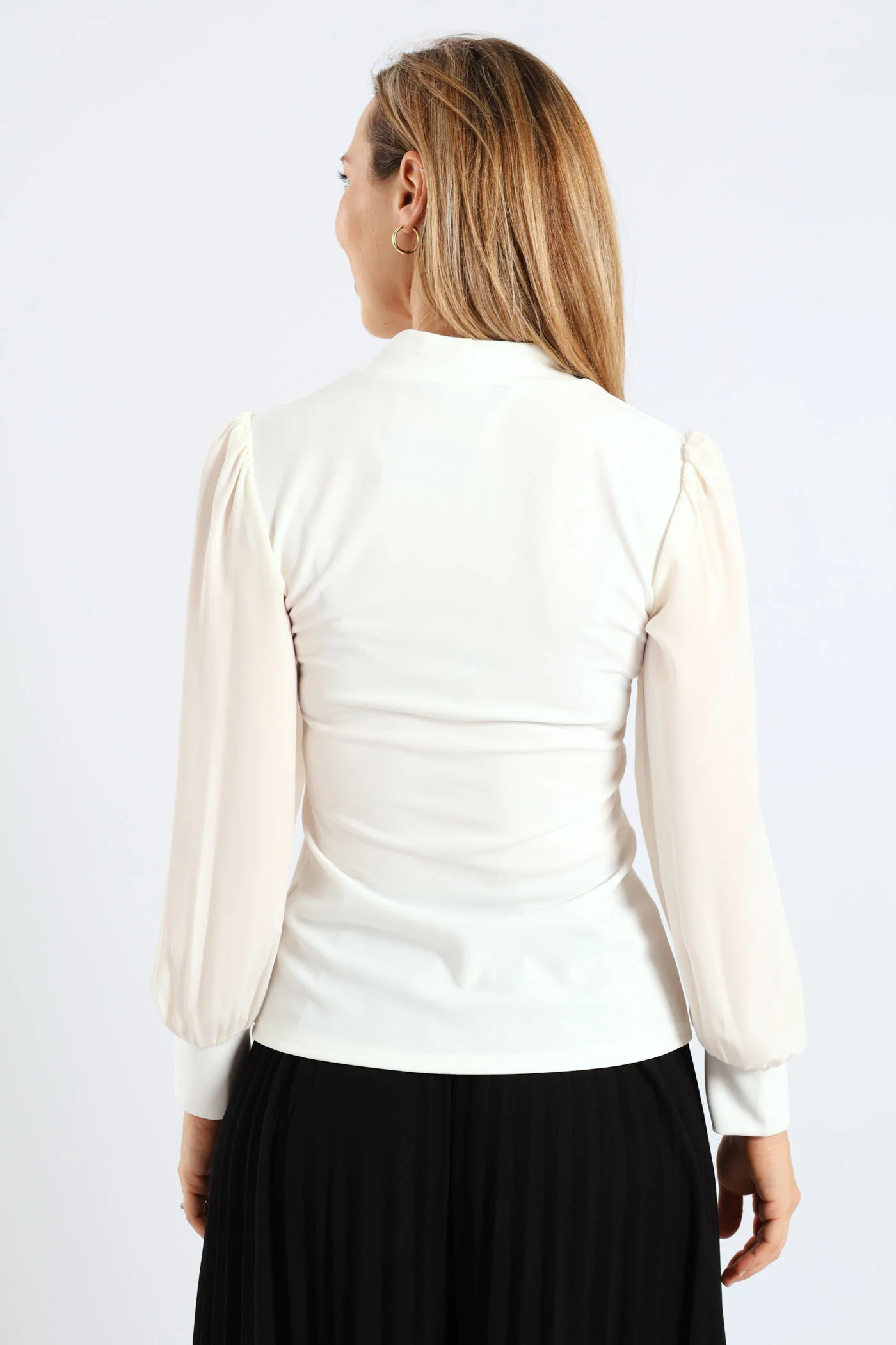 Kitty Bow Knitwear Combo Blouse - Cream - Image 3