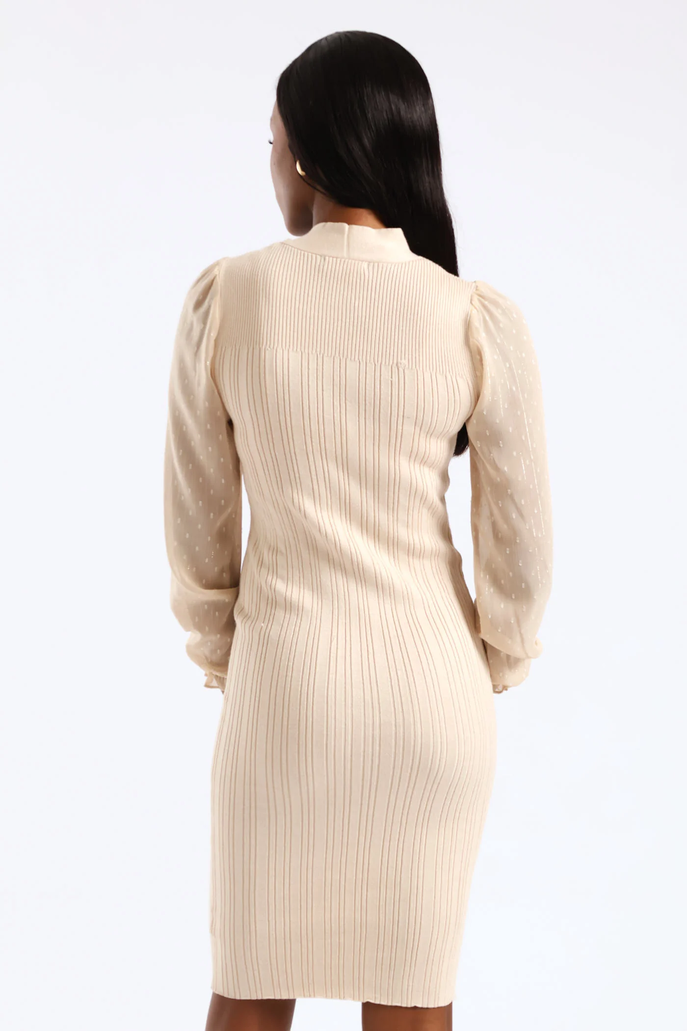 Kitty Bow Knitwear Combo Dress - Stone - Image 5
